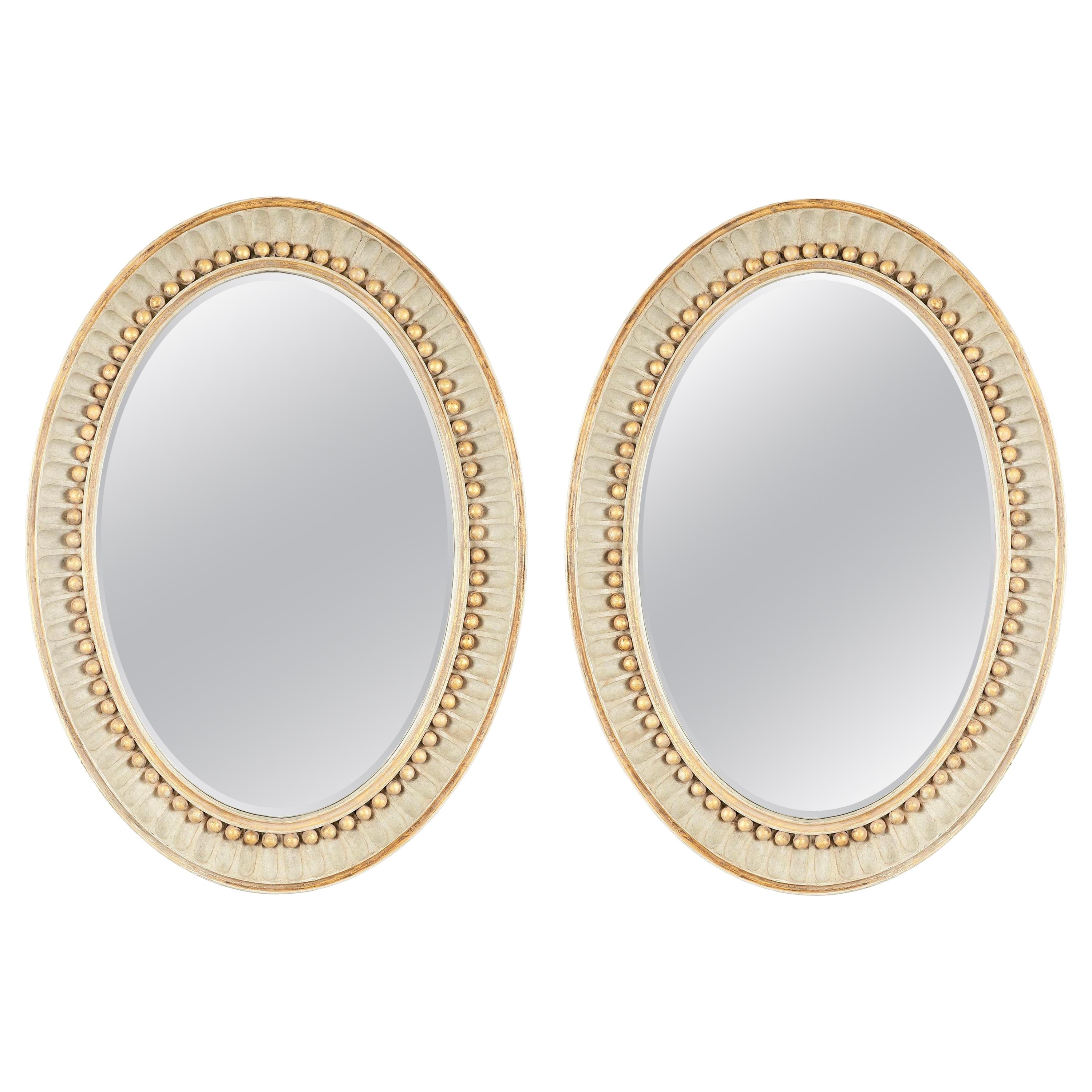 Pair of Swedish Empire Neoclassical Oval Mirrors by Charles Pollock for William