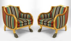 Pair of Swedish Empire Green Stripe Club Chairs