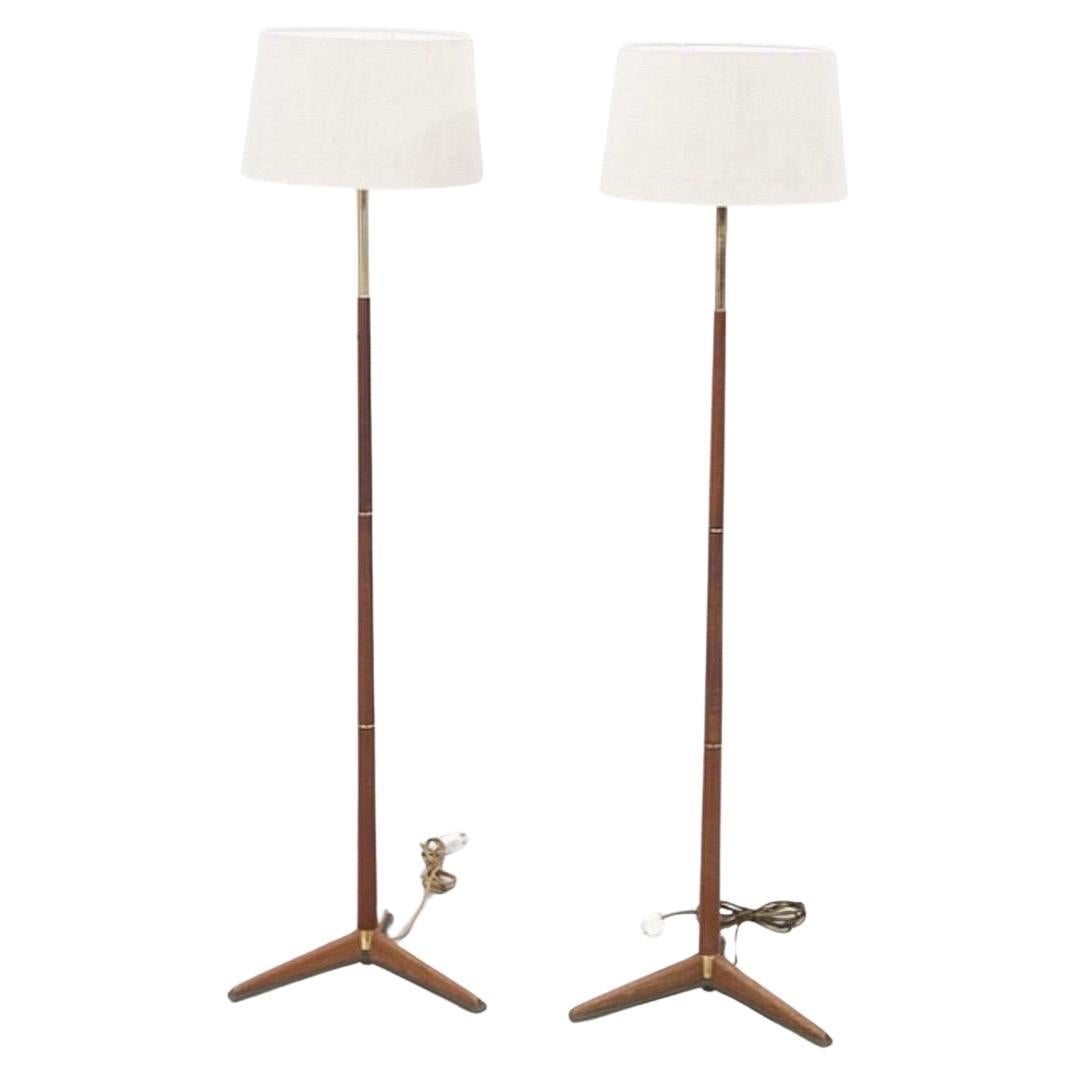 Pair of Swedish Floor Lamps, Teak and brass, Sweden 1960 For Sale