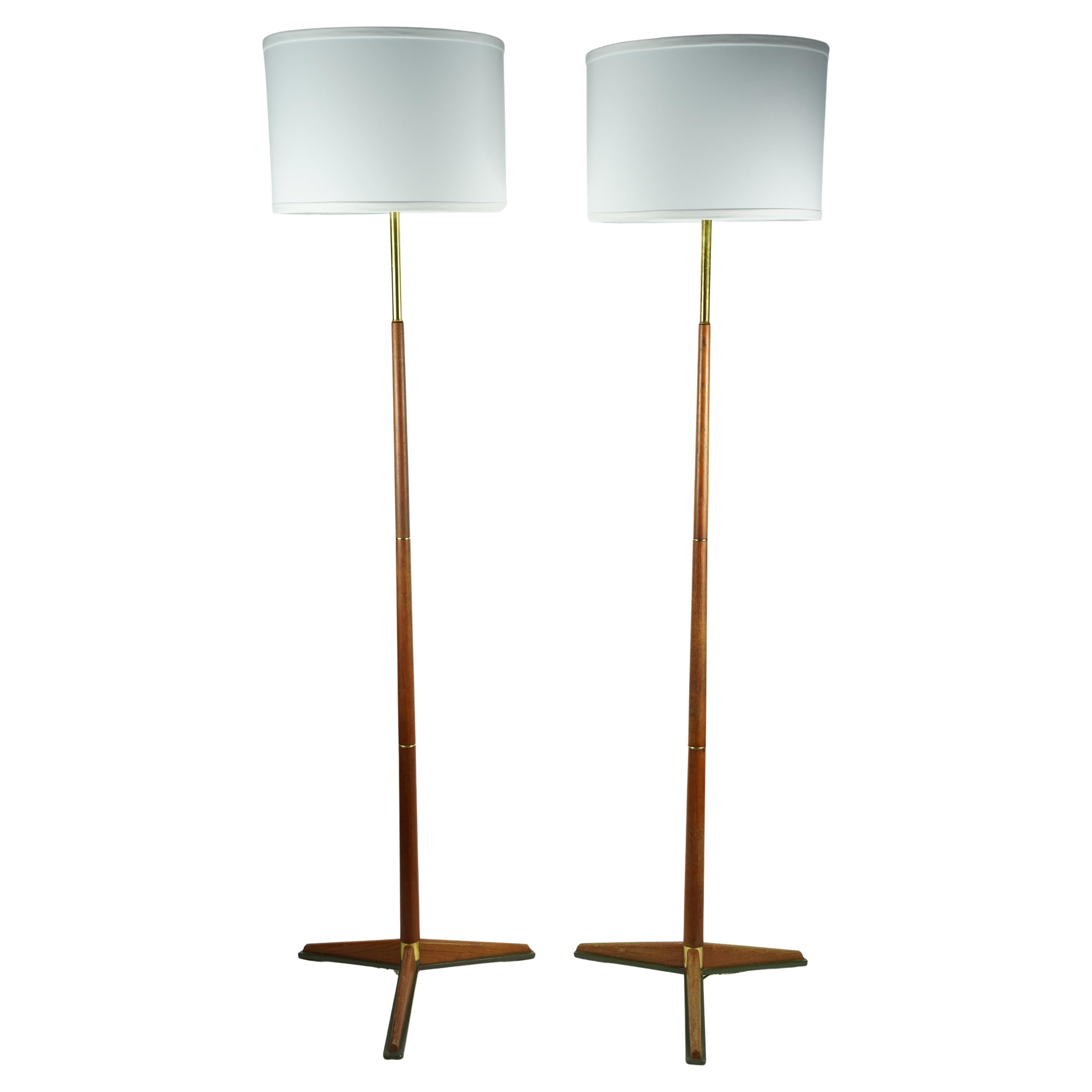 Pair of Swedish Floor Lamps, Teak and brass, Sweden 1960