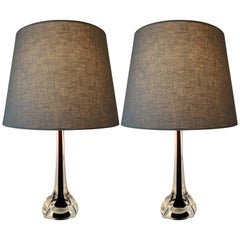 Vintage Pair of Swedish Flygsfors Orrefors Violet Art Glass Table Lamps