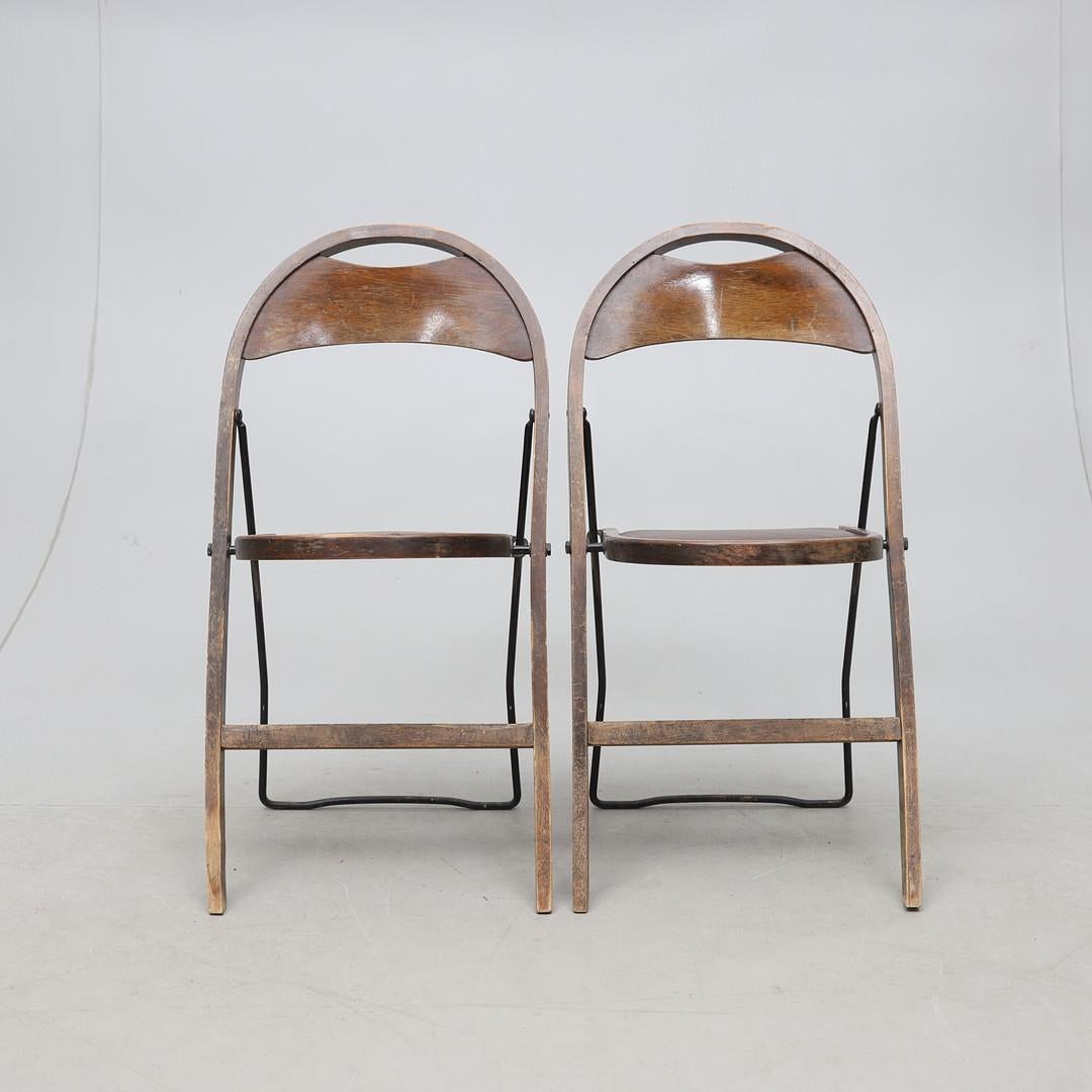 Leather Pair of Swedish Folding Chairs by Uno Åhrén for Gemla, 1930s For Sale