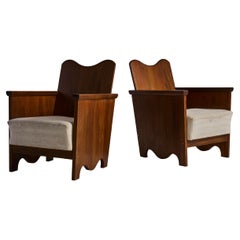 Pair of Swedish Folk Art Pine Armchairs, 1930s