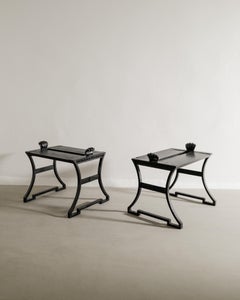 Coppia di panche svedesi Folke Bensow "Sneckan / No 2" in pino e ghisa, anni '20