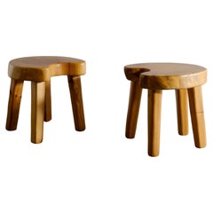 Pair of Swedish Free Form Stools in Solid Pine Produced by Vemdalia Sweden 1970s