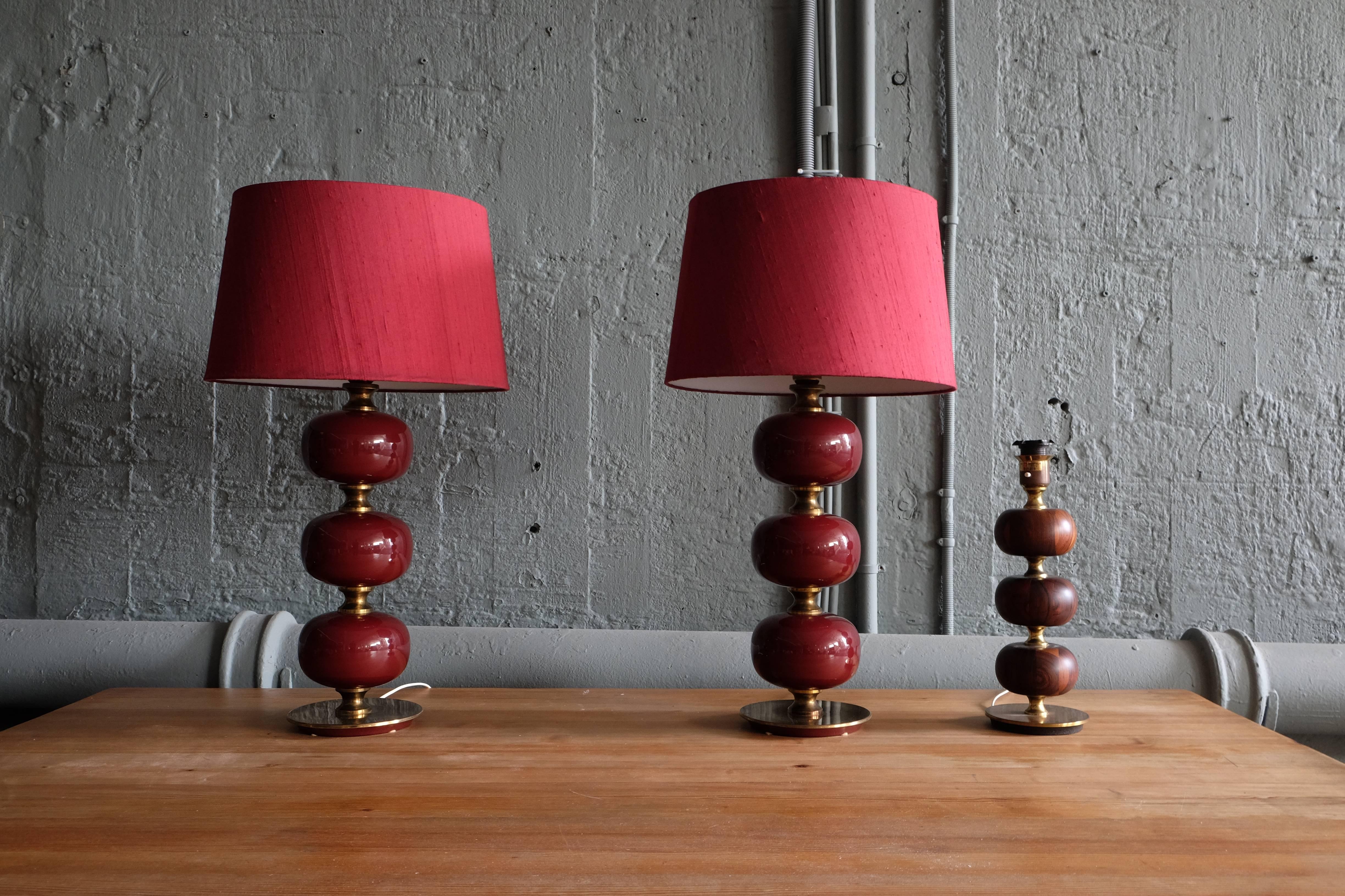 Pair of Swedish Glass and Brass Table Lamps by Tranås Stilarmatur, 1960s For Sale 2