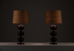 Pair of Swedish Glass & Brass Table Lamps by Tranås Stilarmatur, 1960s