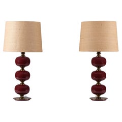 Pair of Swedish Glass & Brass Table Lamps by Tranås Stilarmatur, 1960s