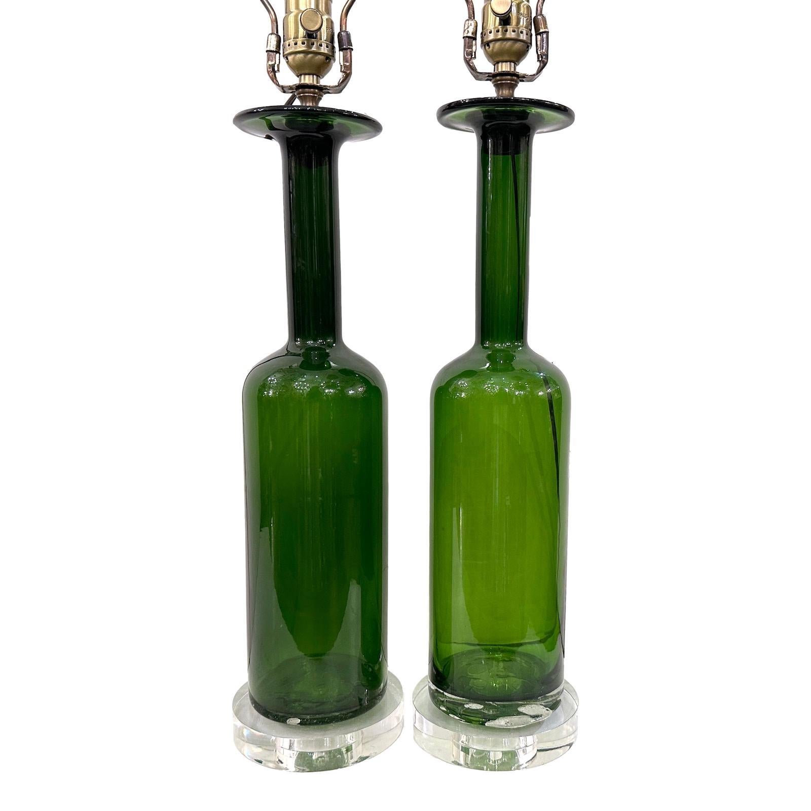 Blown Glass Pair of Swedish Glass Lamps For Sale