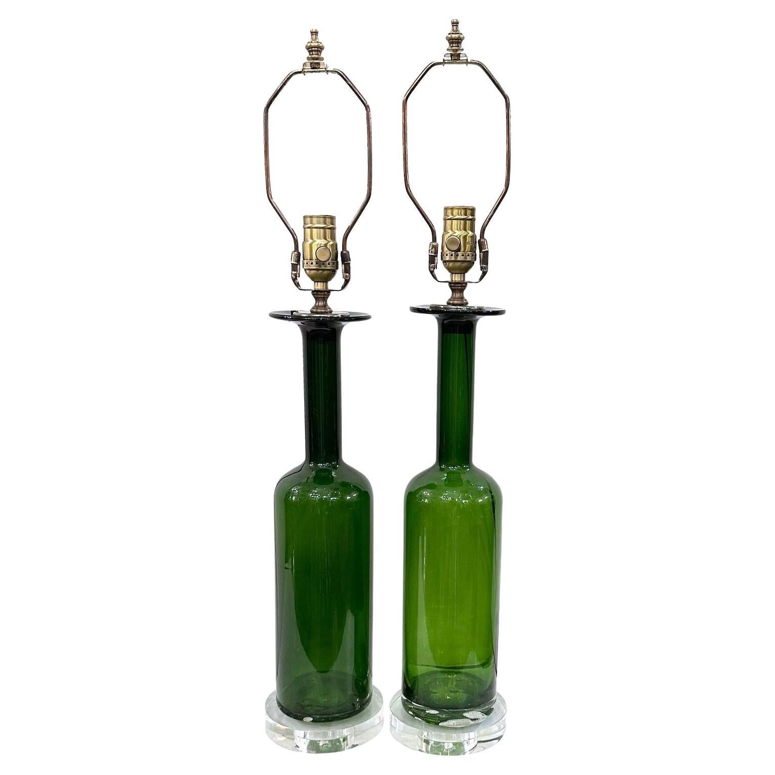 Pair of Swedish Glass Lamps For Sale