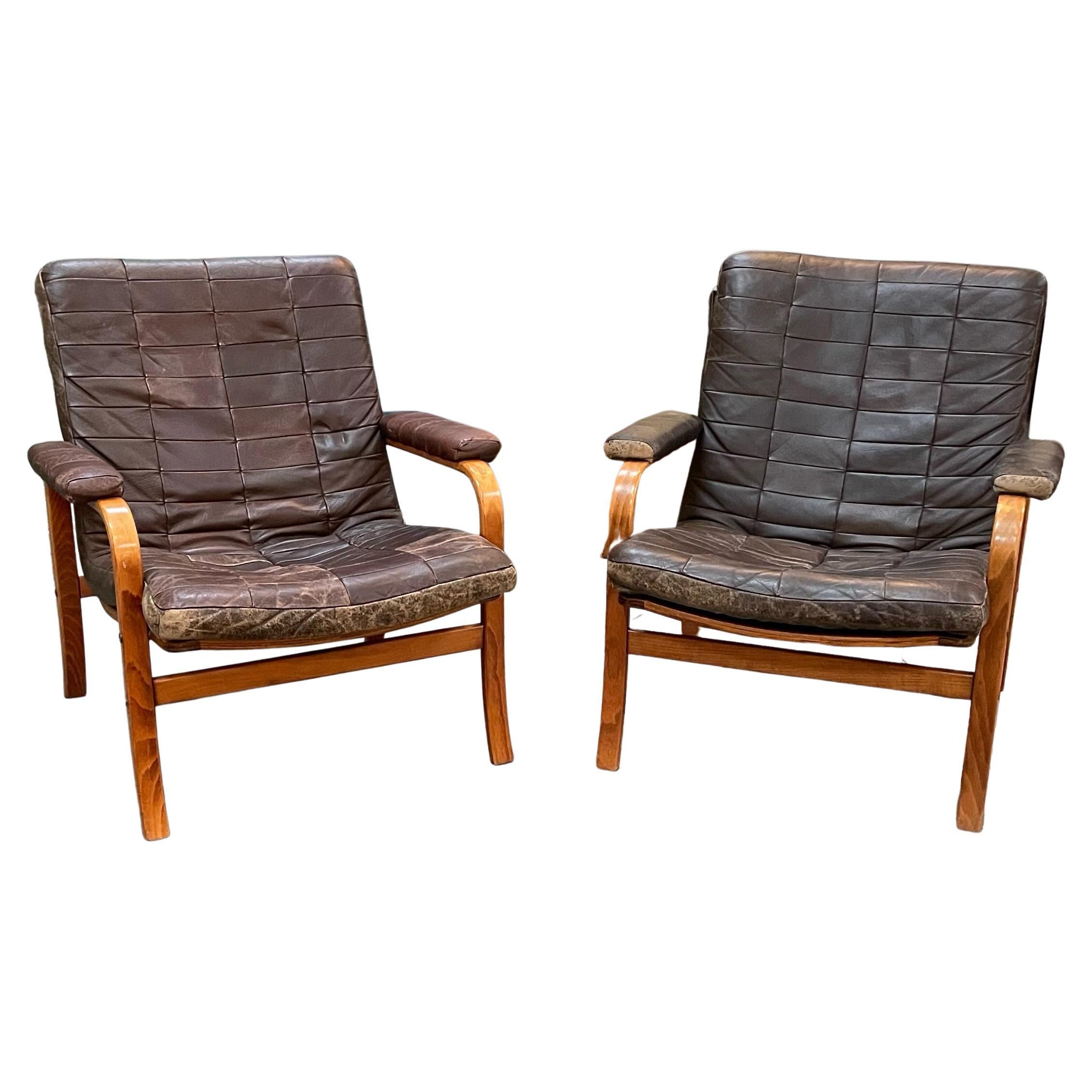 Pair of Swedish Göte Möbler Nässjö Leather Chairs