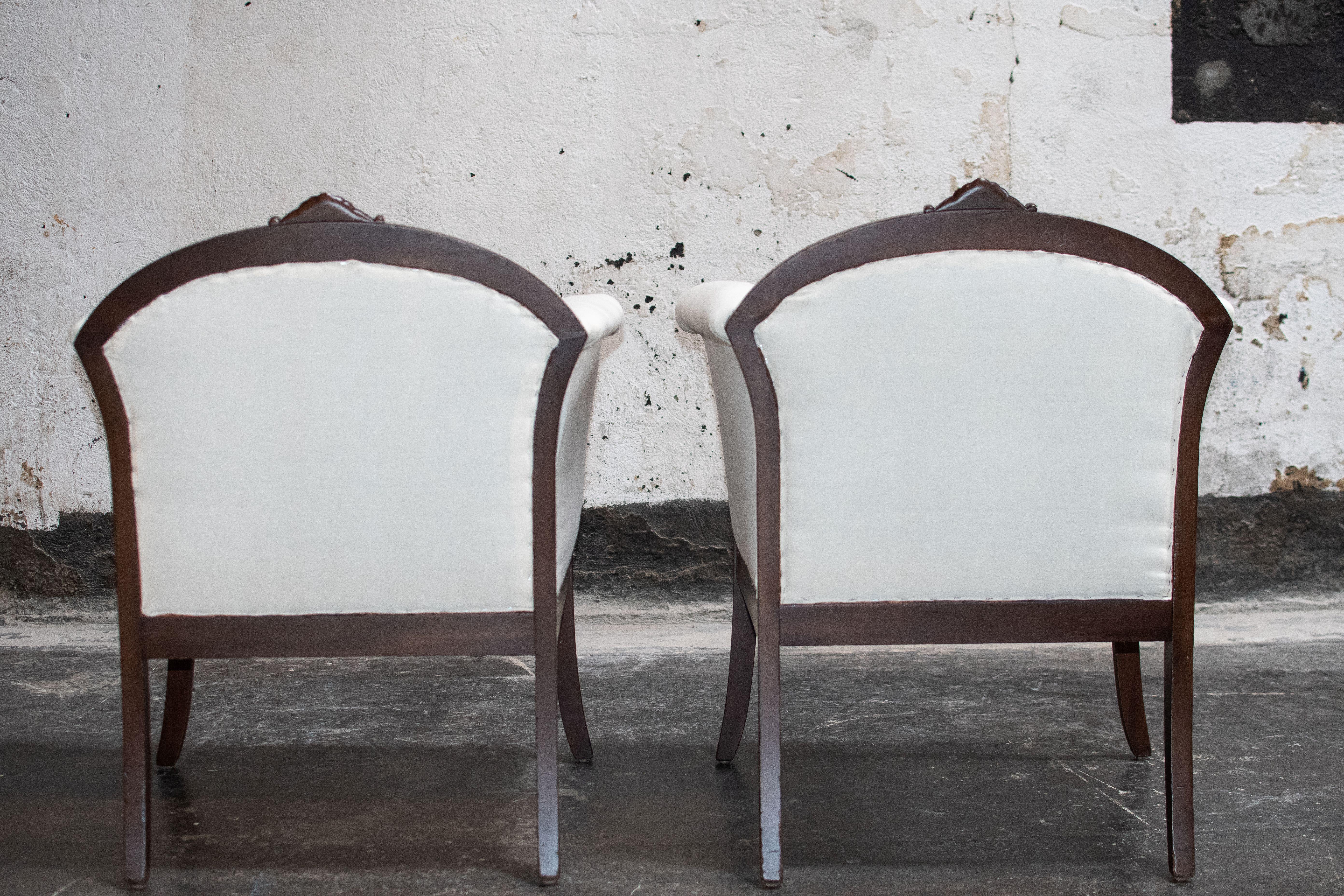 Hand-Crafted Pair of Swedish Grace Arm Chairs - COM Ready For Sale