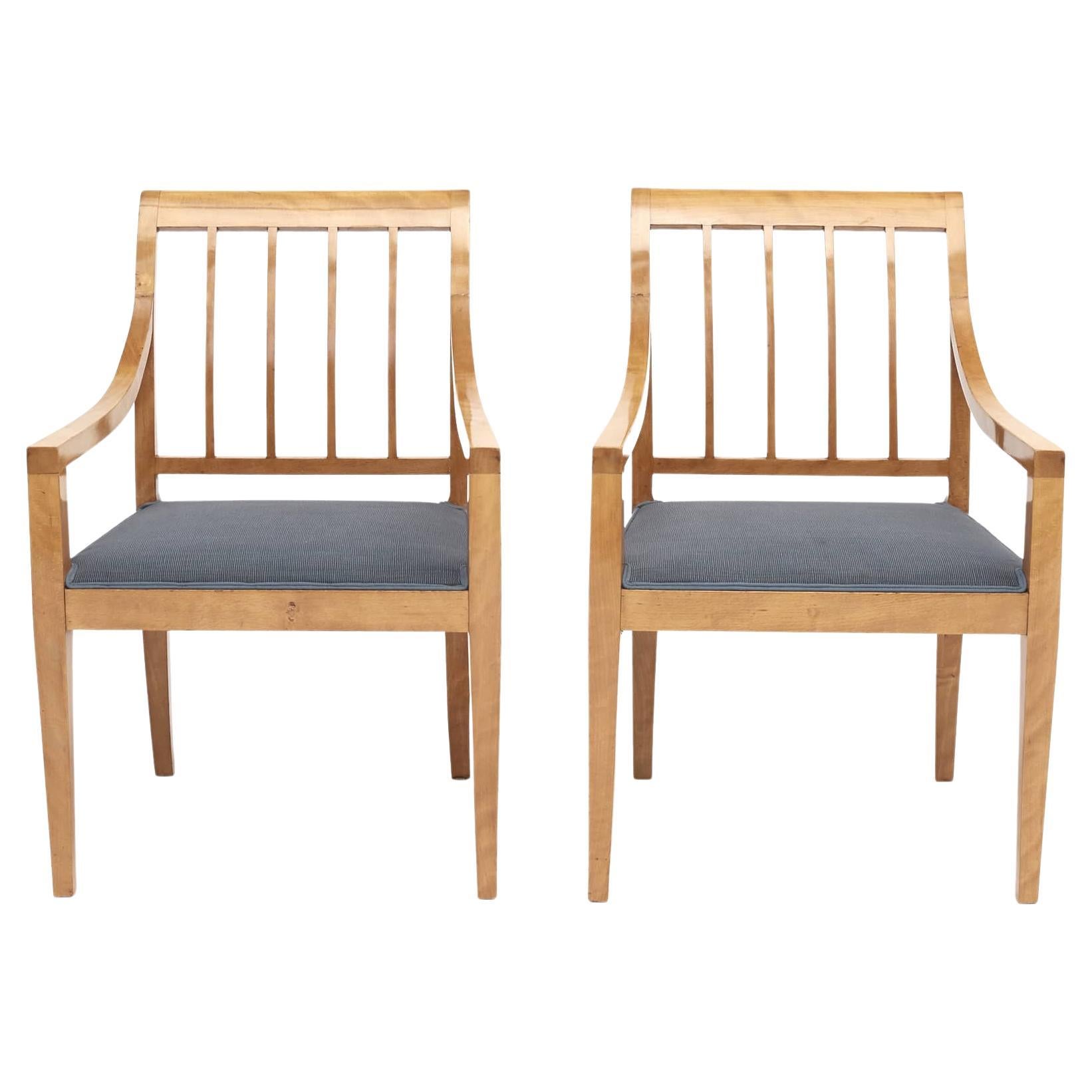 Pair of Swedish Grace Birch Armchairs For Sale