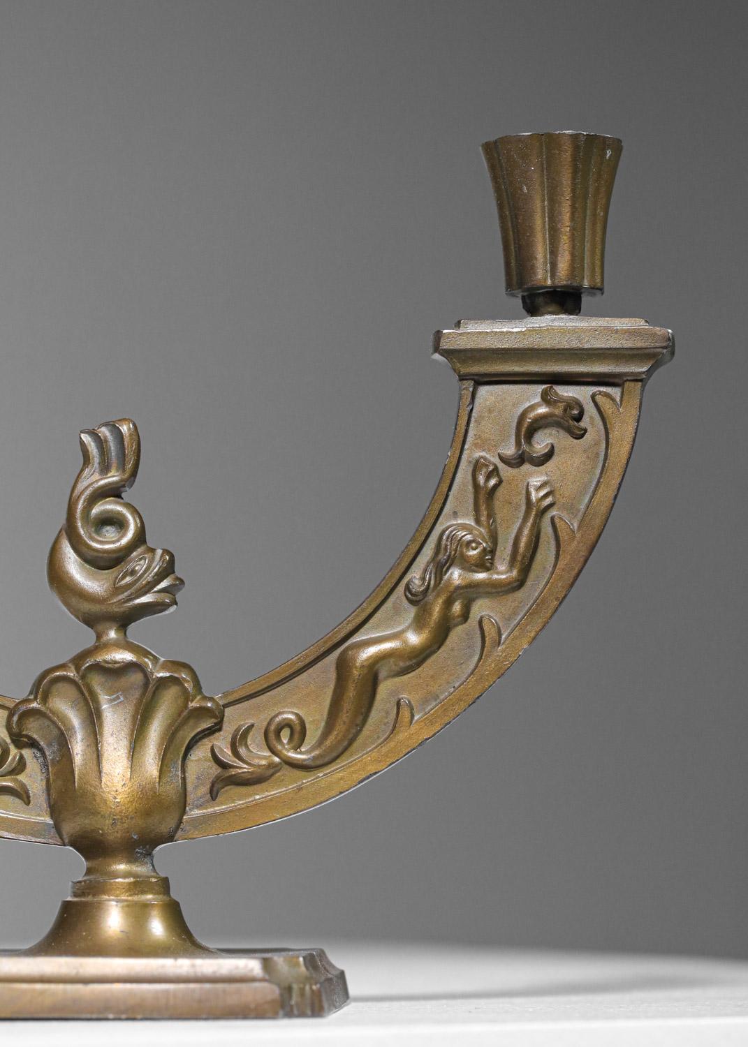 Mid-Century Modern Pair of swedish grace candlesticks in gilded metal Scandinavian  For Sale