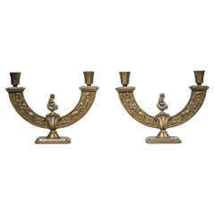Pair of swedish grace candlesticks in gilded metal Scandinavian 