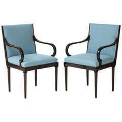 Pair of Swedish Grace Ebonized Open Armchairs, circa 1930