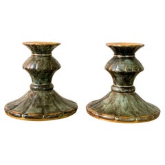 Pair of Swedish Grace Gilded and Glazed Earthenware Candlesticks by Josef Ekberg