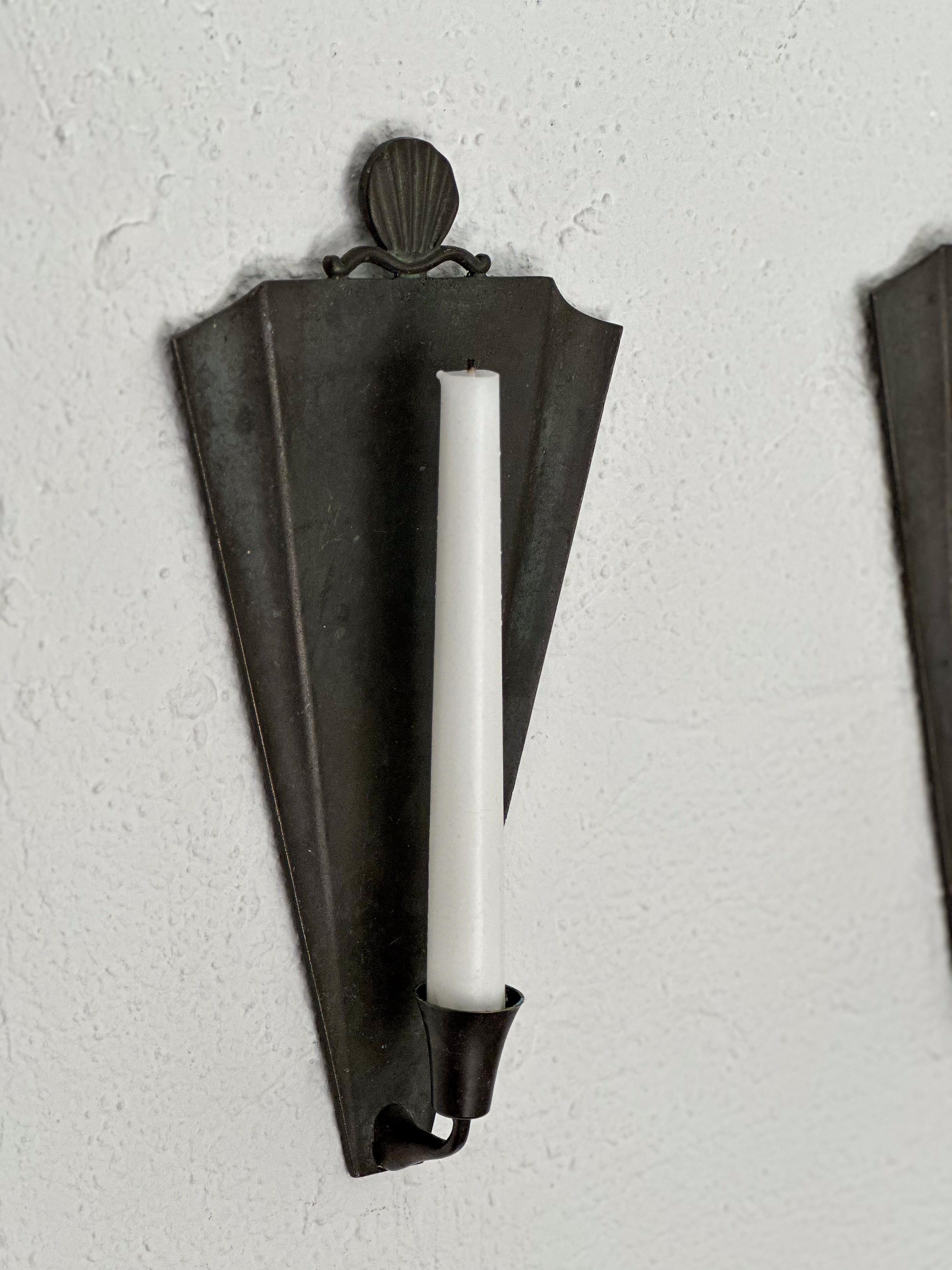 Mid-20th Century Pair of Swedish Grace Patinated Bronze Candle Sconces by Ystad Metall 1930s