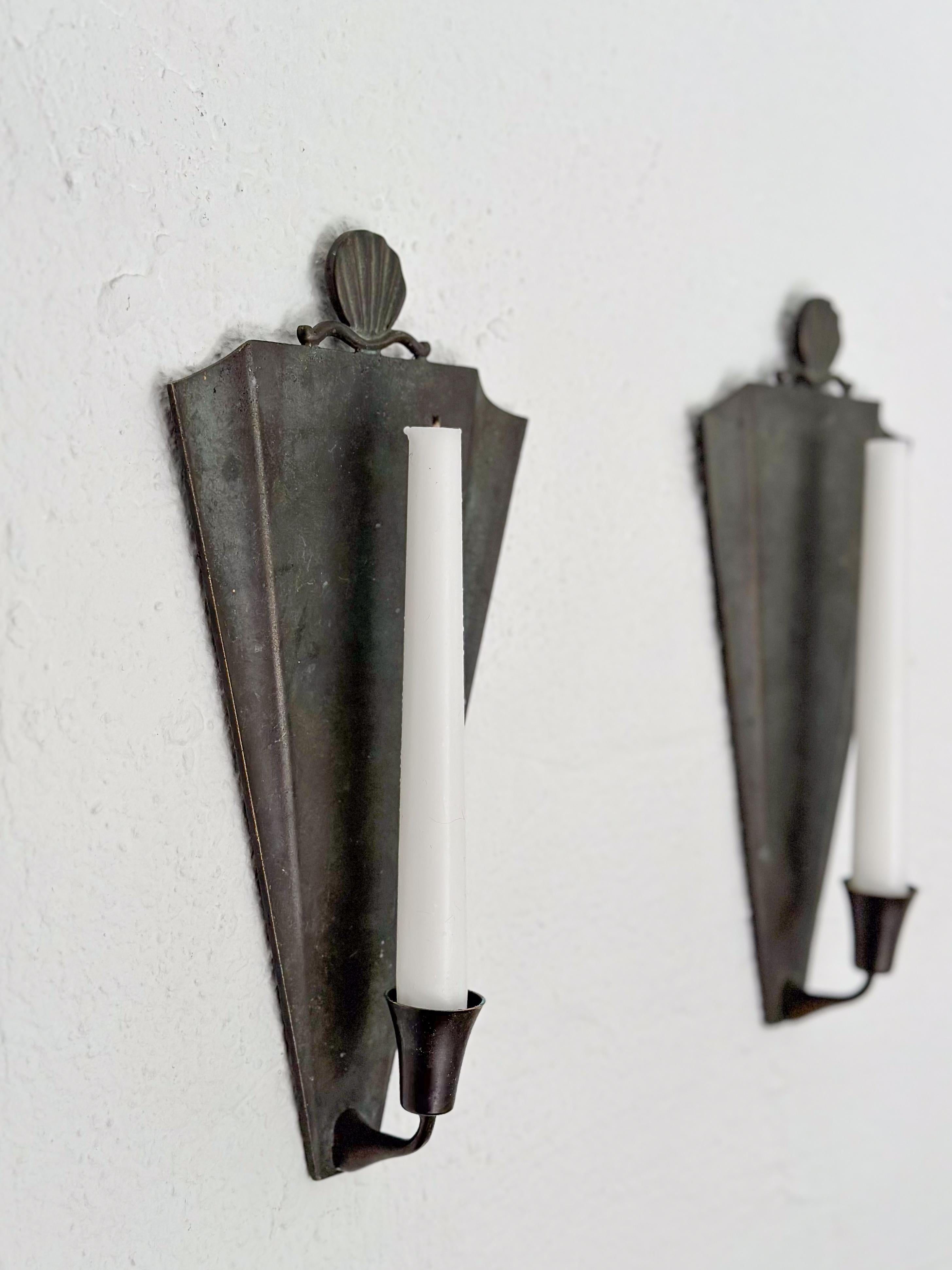 Pair of Swedish Grace Patinated Bronze Candle Sconces by Ystad Metall 1930s 1