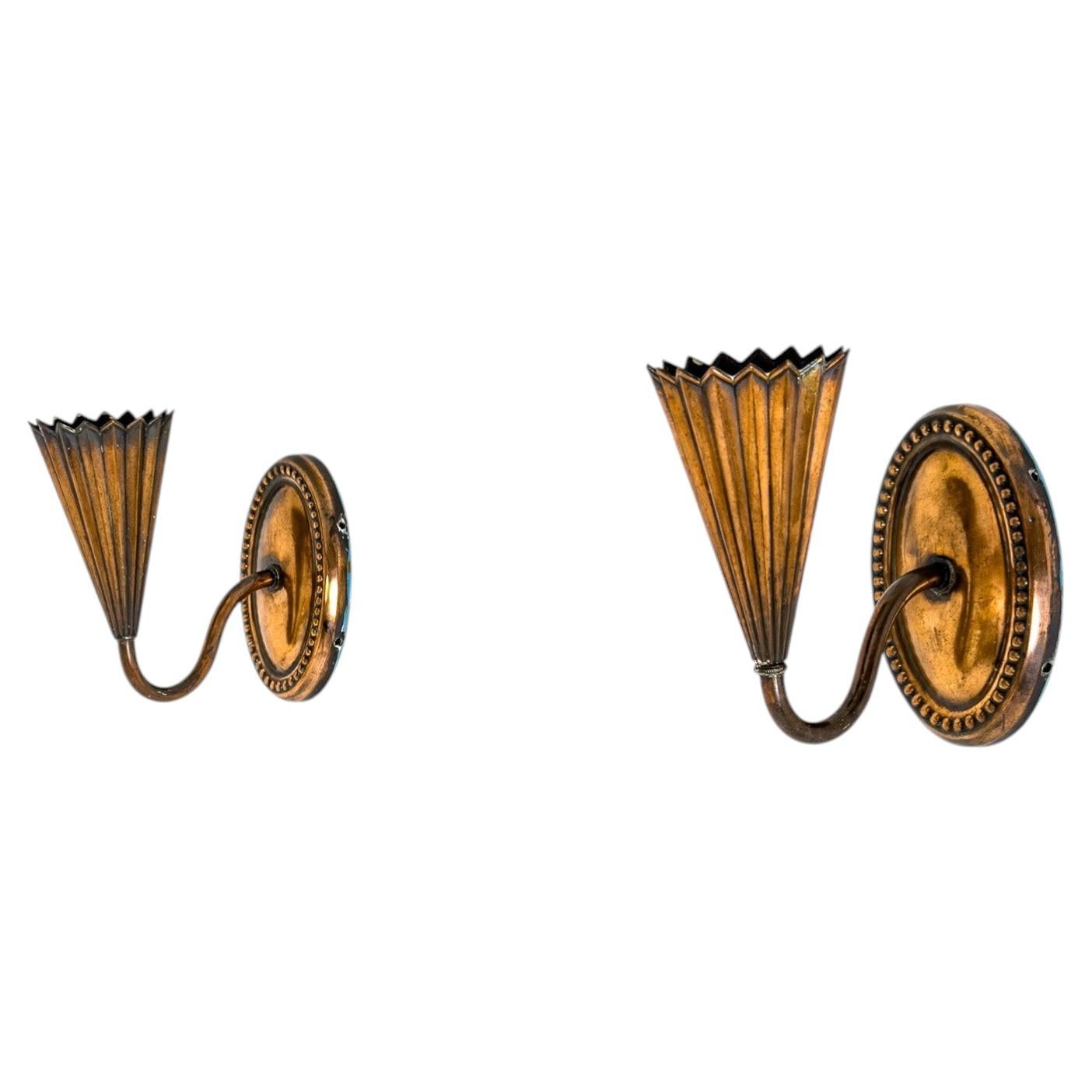 Pair of Swedish Grace Patinated Copper Wall Sconces, Sweden, 1920s