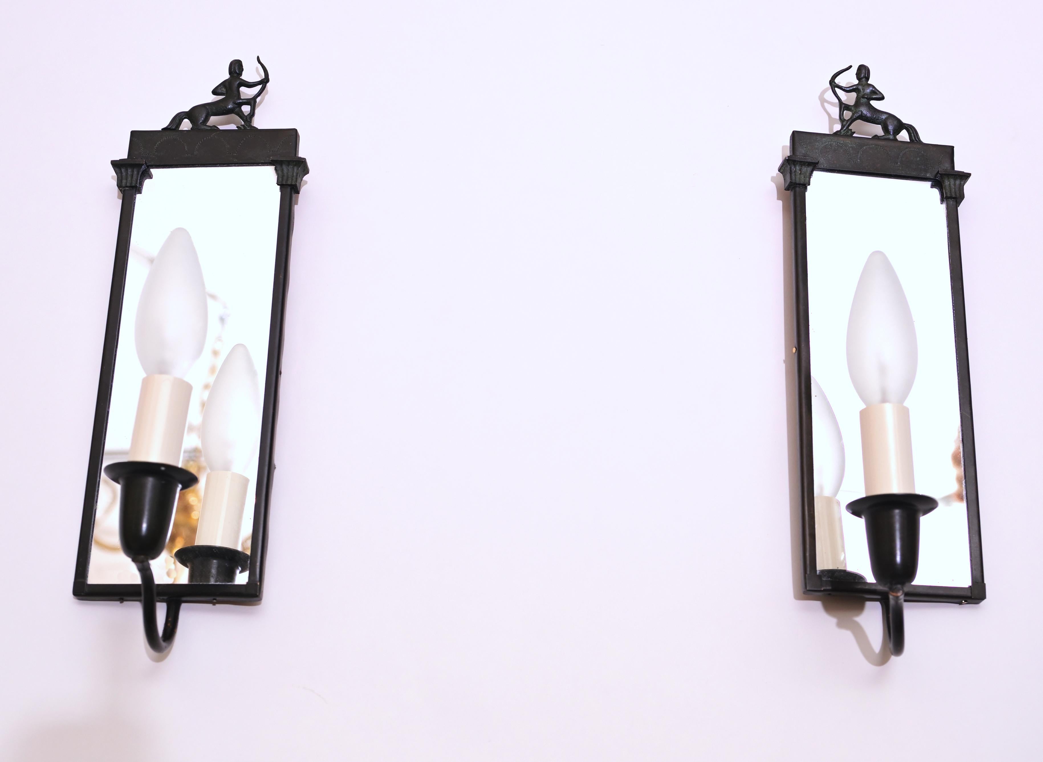 Early 20th Century Pair of Swedish Grace Period Mirror Sconces For Sale