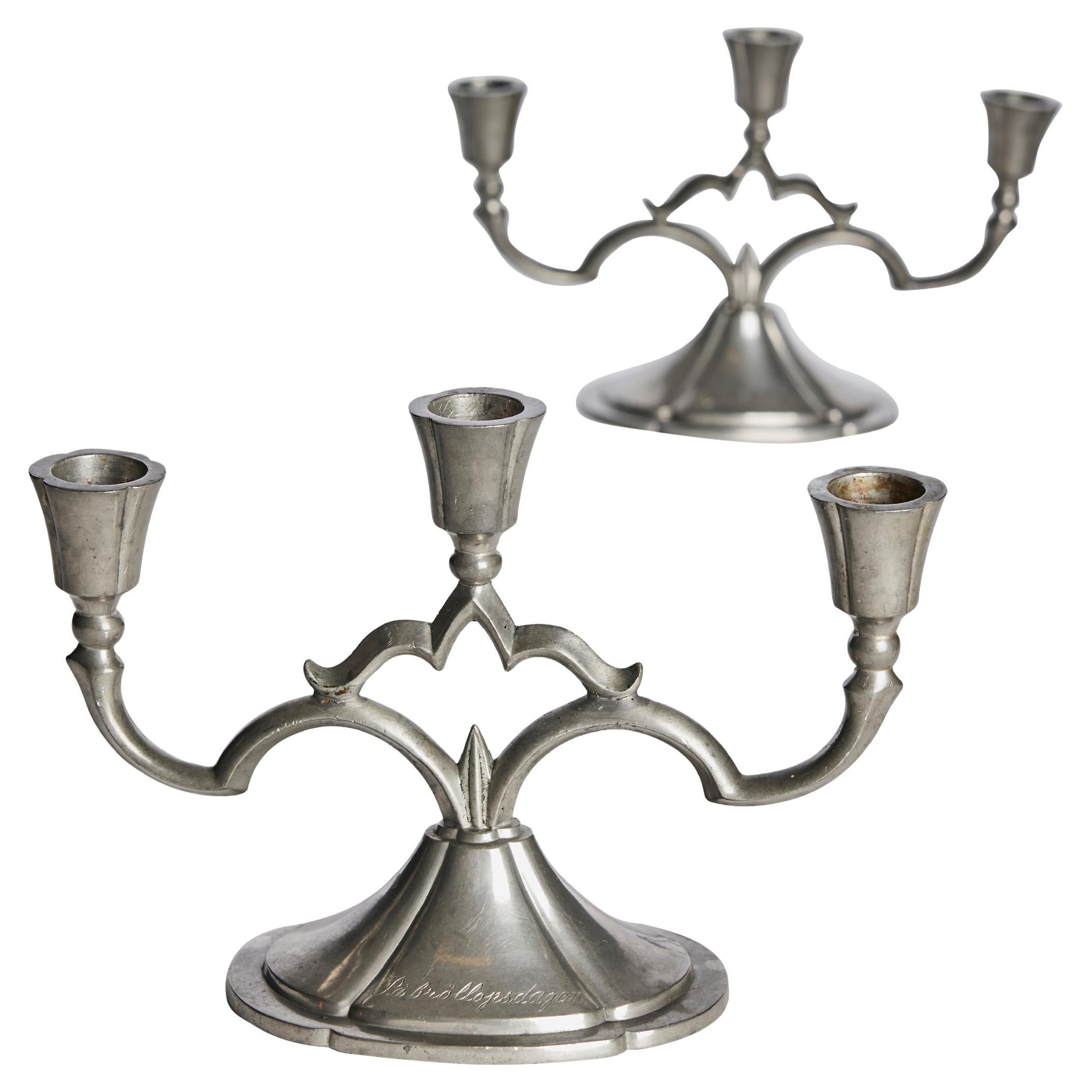 Coppia di candelabri svedesi in peltro Grace di CESO, anni '30