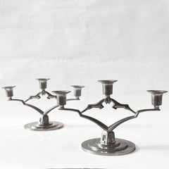 Paire de chandeliers suédois en étain Grace par Thorild Knutson, Gränna, 1935