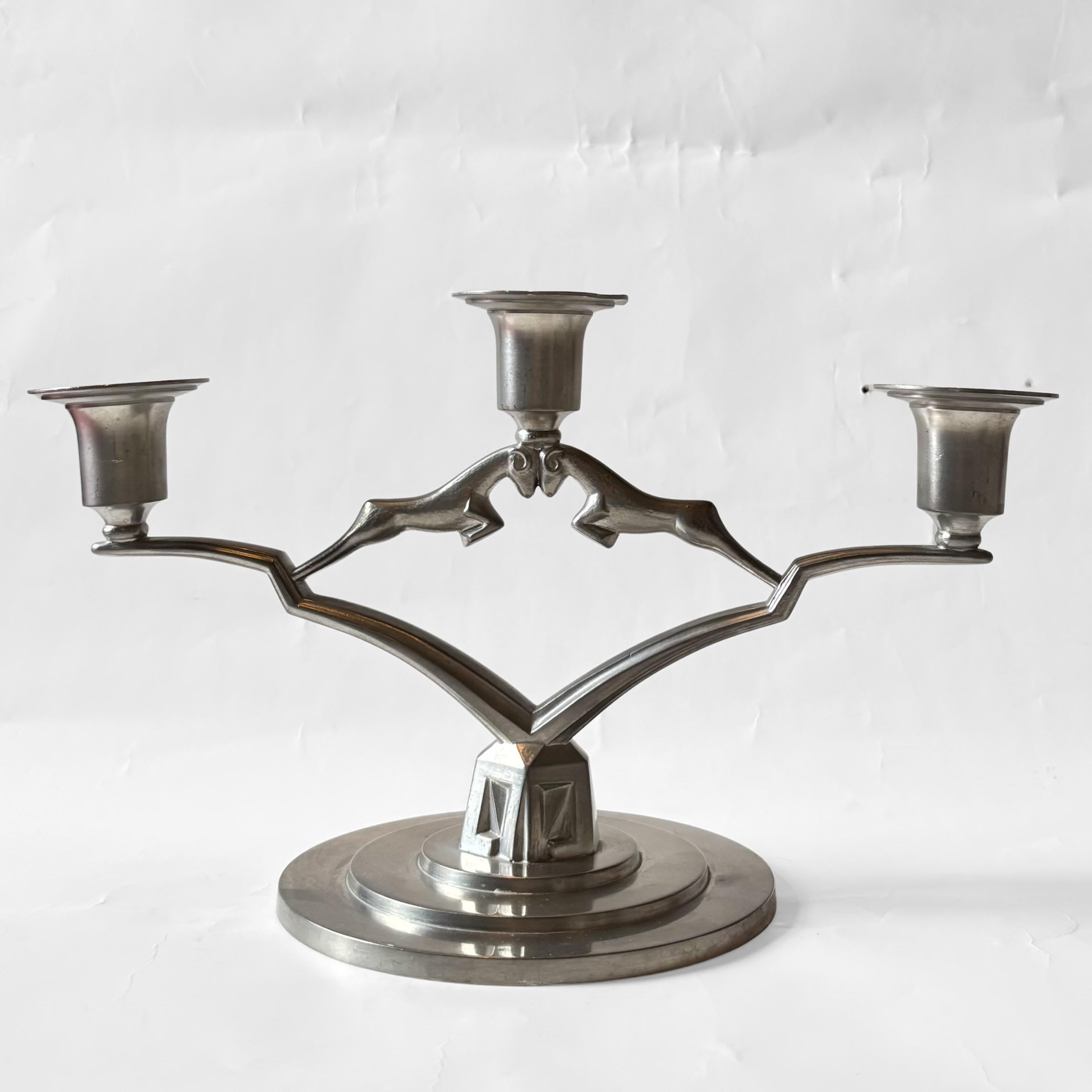 Mid-20th Century Pair of Swedish Grace Pewter Candelabra by Thorild Knutson, Gränna, 1935 For Sale