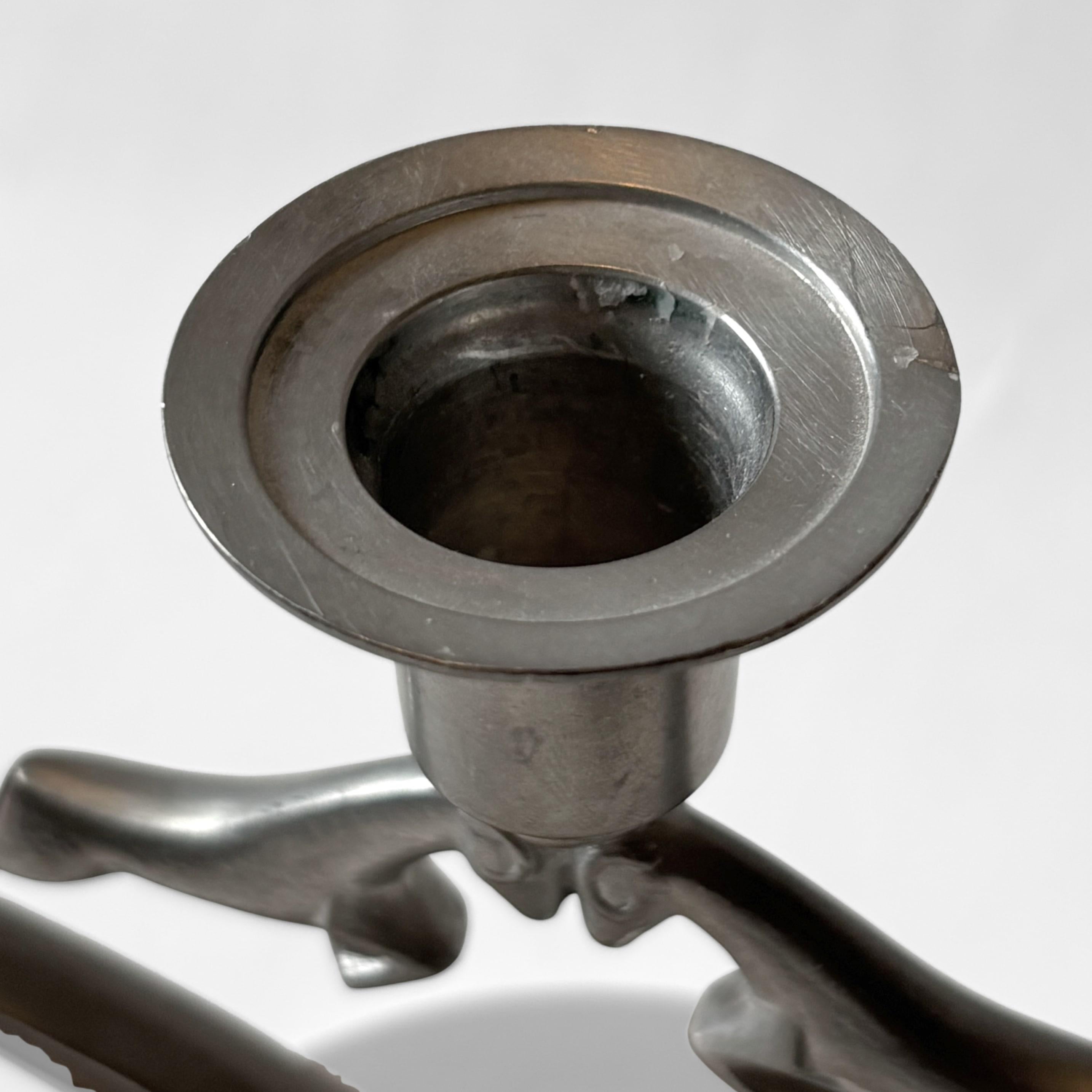 Pair of Swedish Grace Pewter Candelabra by Thorild Knutson, Gränna, 1935 For Sale 3