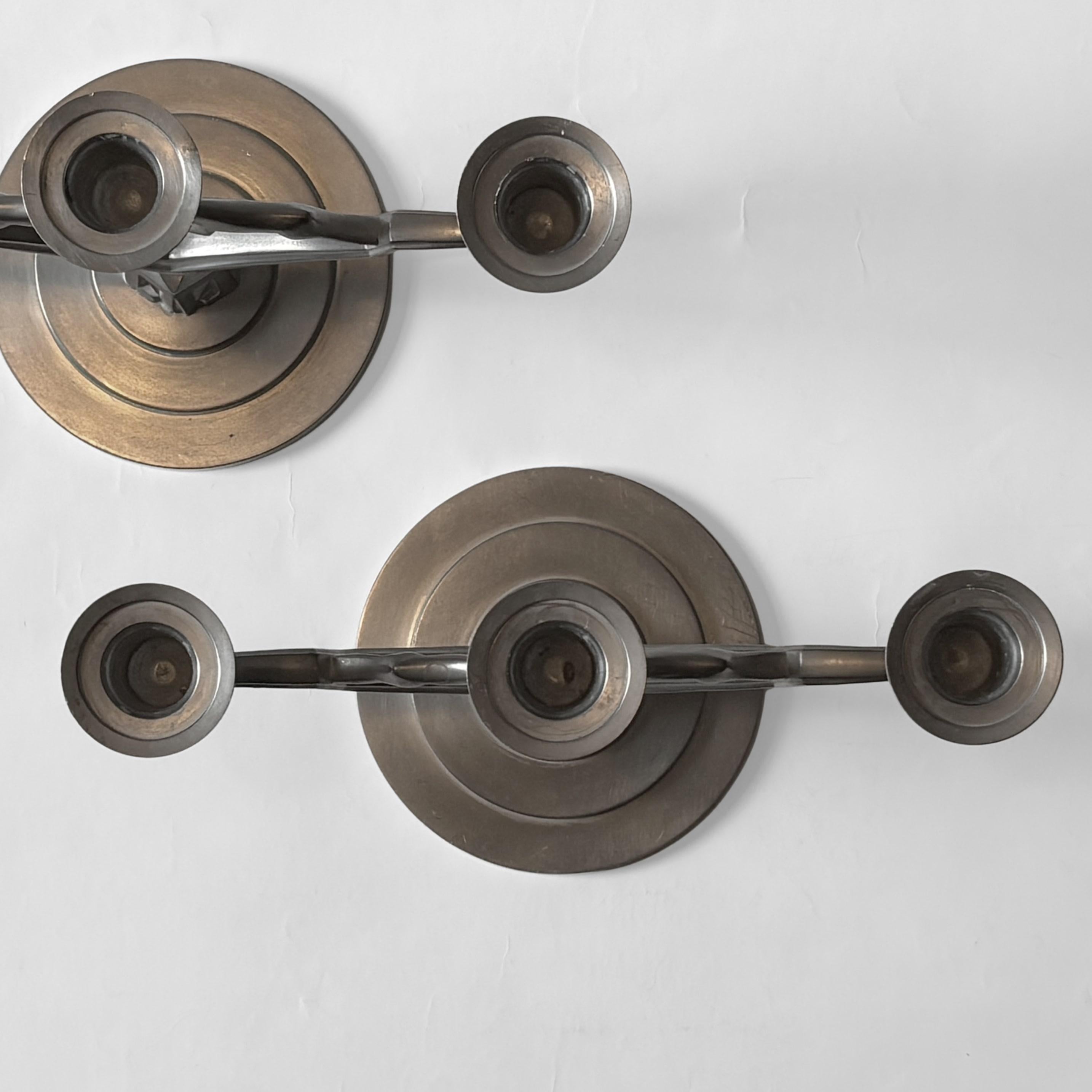 Pair of Swedish Grace Pewter Candelabra by Thorild Knutson, Gränna, 1935 For Sale 4