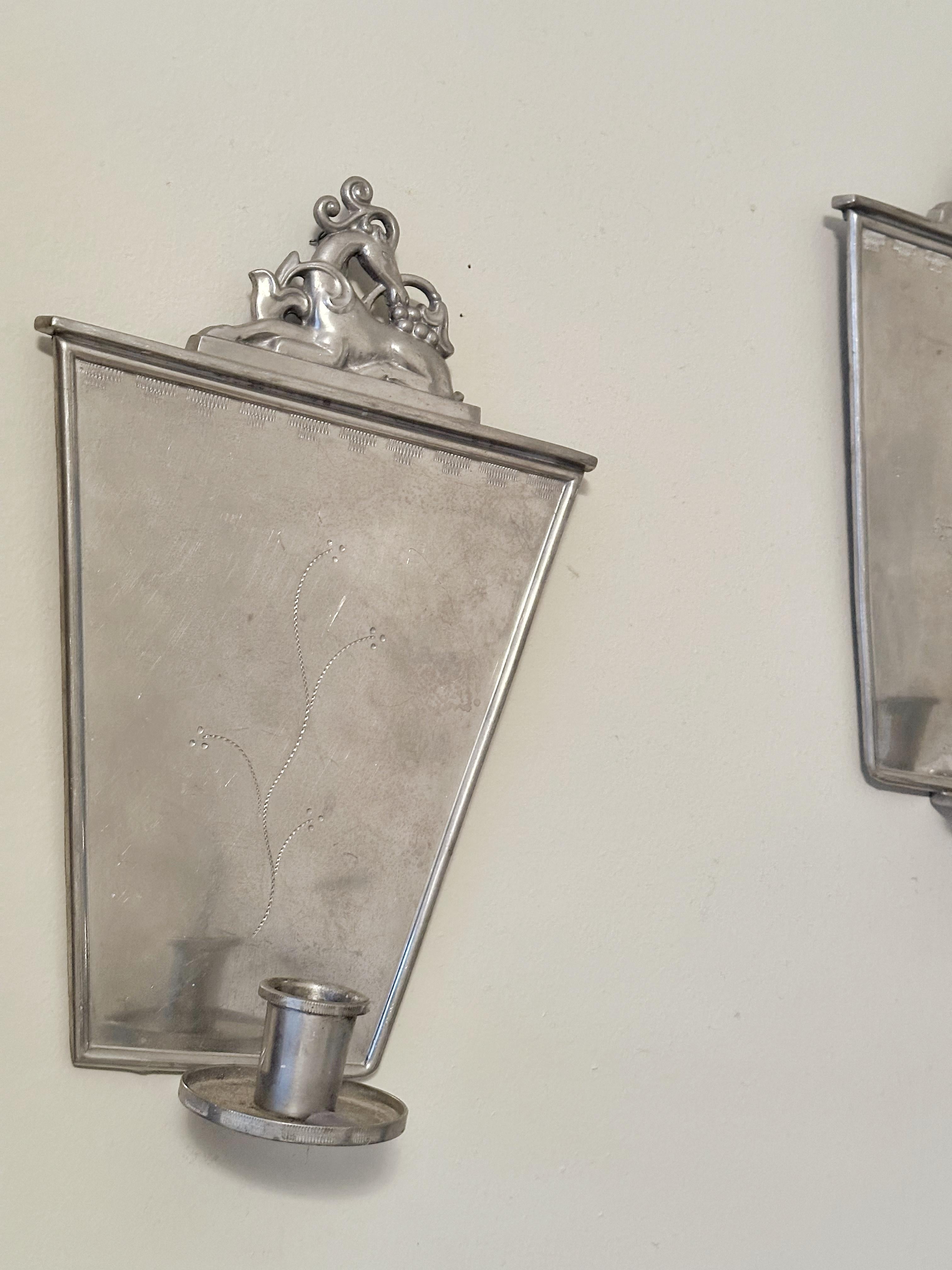 Pair of Swedish Grace Pewter Candlesticks by C G Hallberg. 1920s. In Good Condition In Bromma, SE
