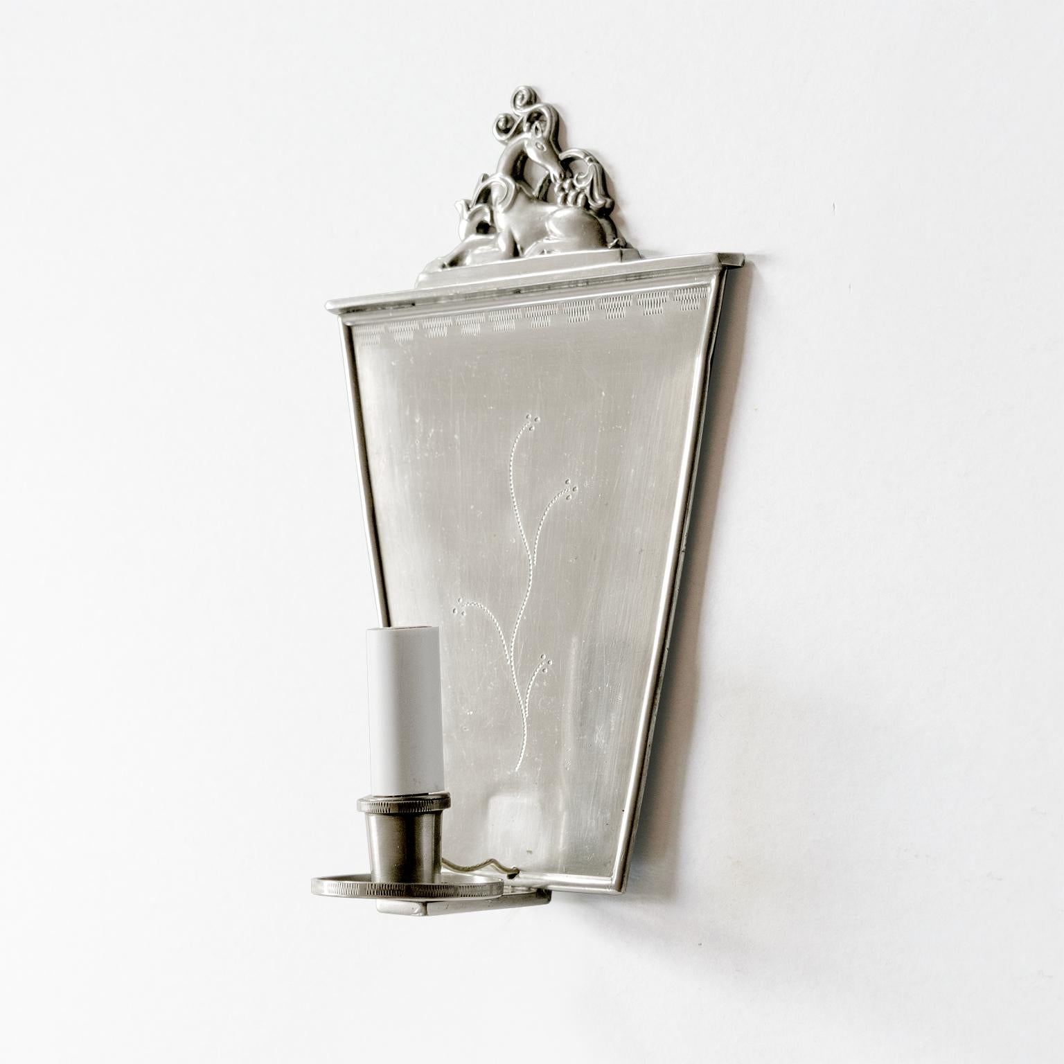 Pair of Swedish Grace polished Pewter Sconces by, C.G. Hallberg, Stockholm In Good Condition For Sale In New York, NY