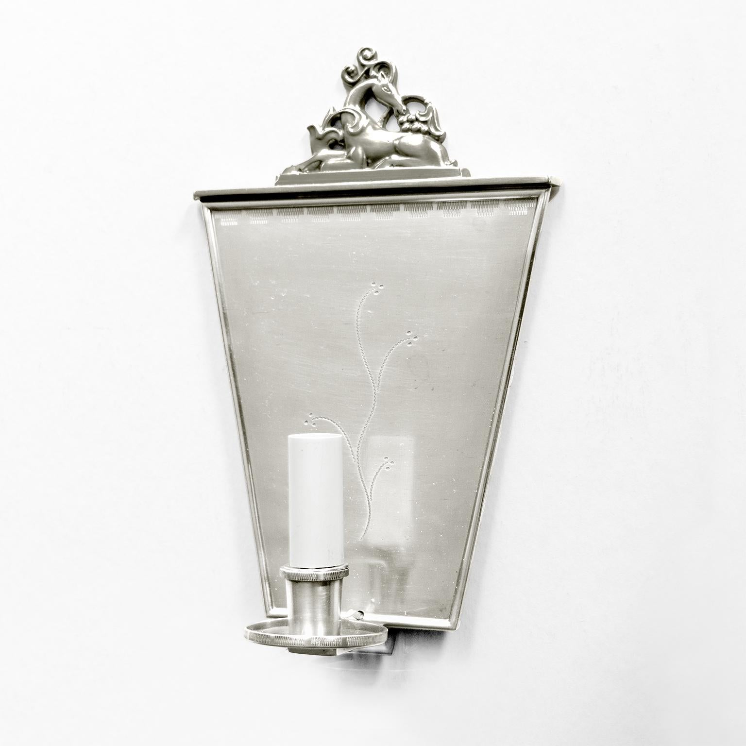 20th Century Pair of Swedish Grace polished Pewter Sconces by, C.G. Hallberg, Stockholm
