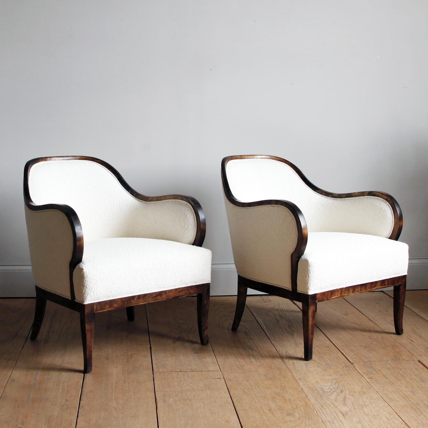 Art Deco Pair of Swedish Grace Stained Birch Armchairs