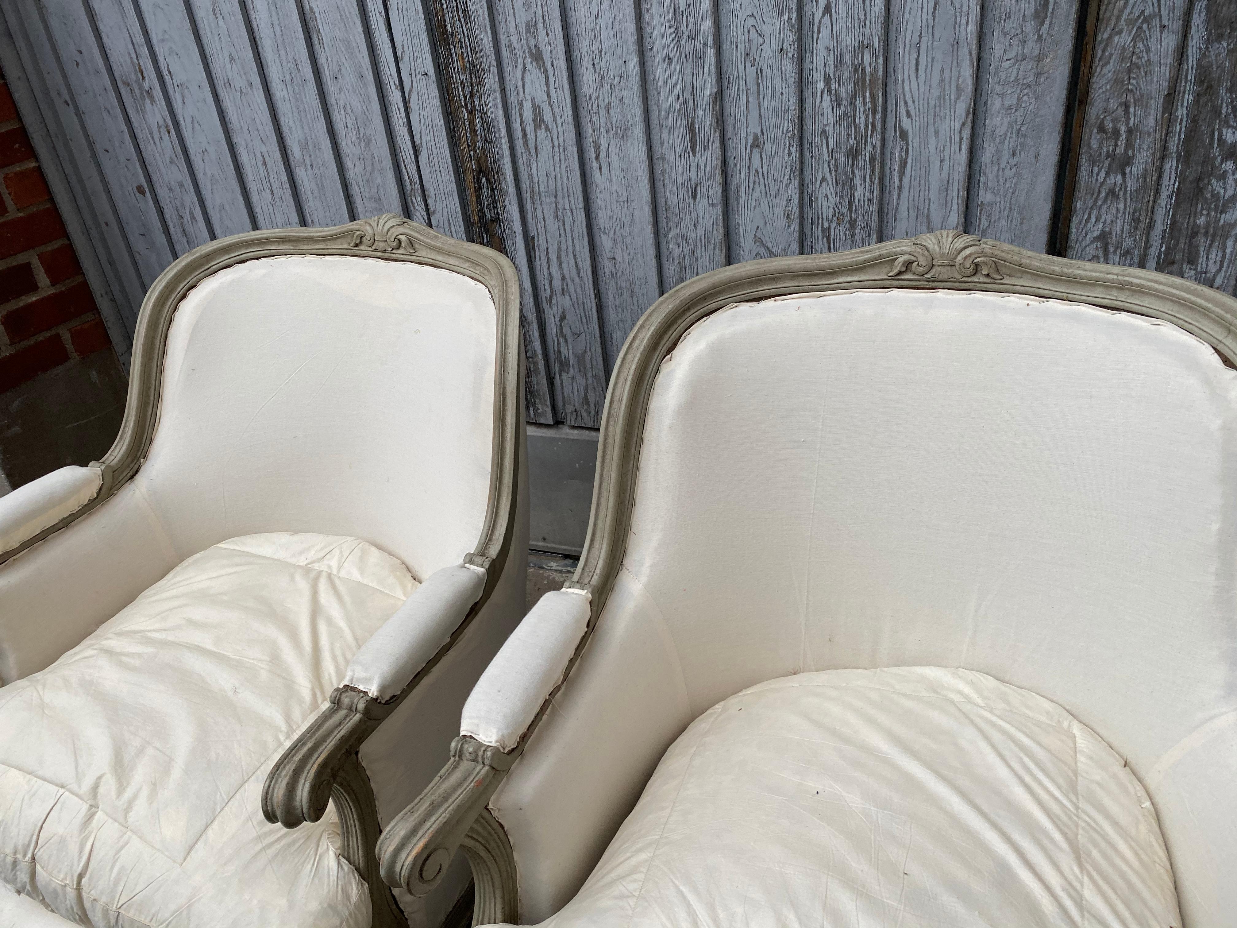 Pair of Swedish Grey Painted Bergere Armchairs 3