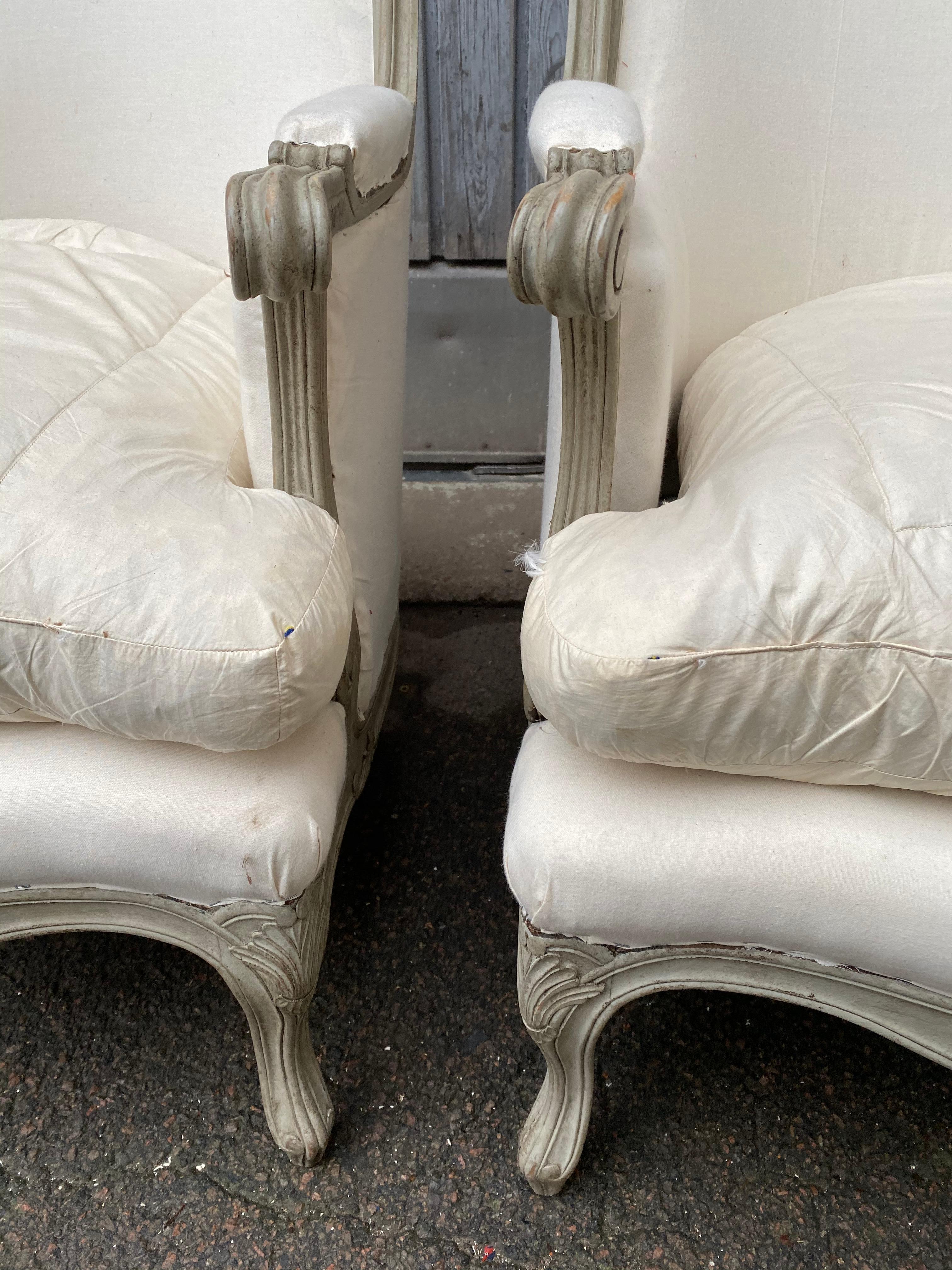 Pair of Swedish Grey Painted Bergere Armchairs 4
