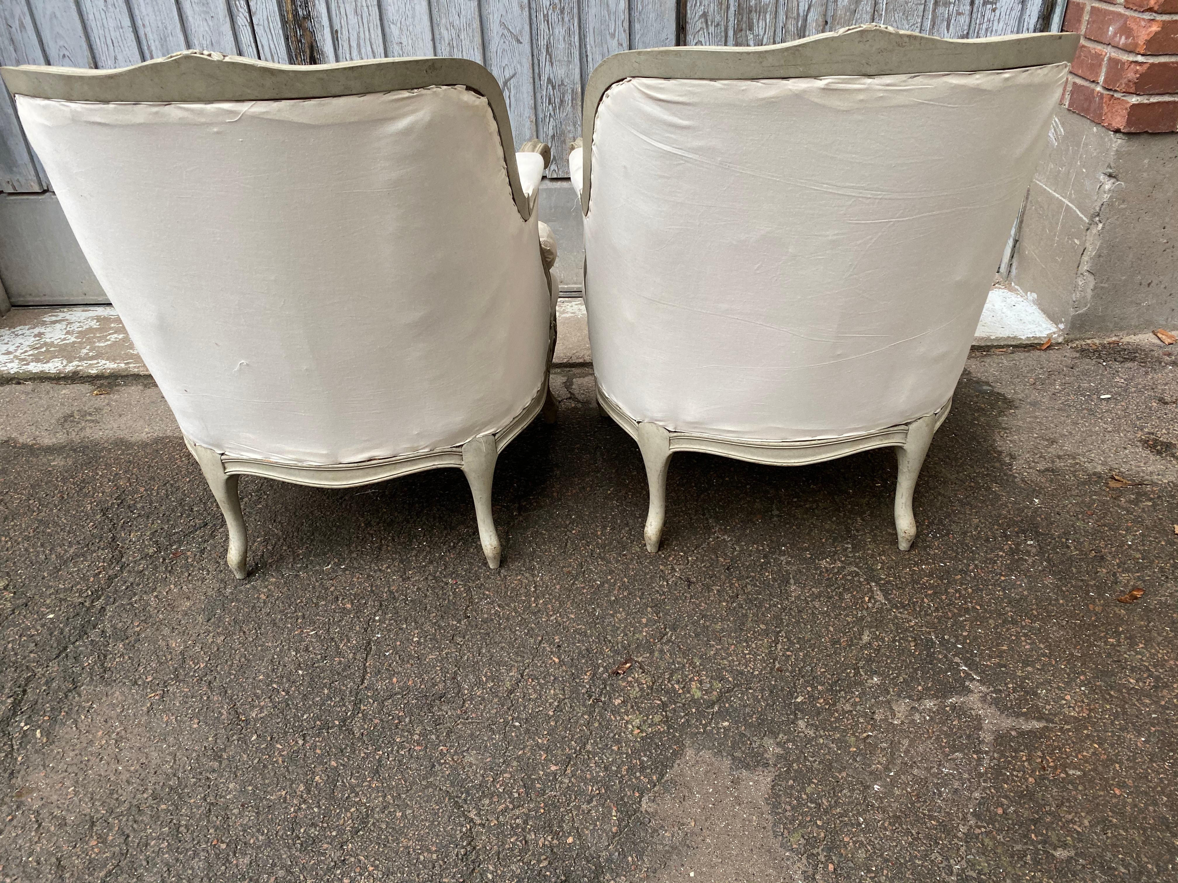 Pair of Swedish Grey Painted Bergere Armchairs In Good Condition In Haddonfield, NJ