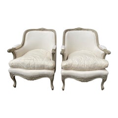 Pair of Swedish Grey Painted Bergere Armchairs