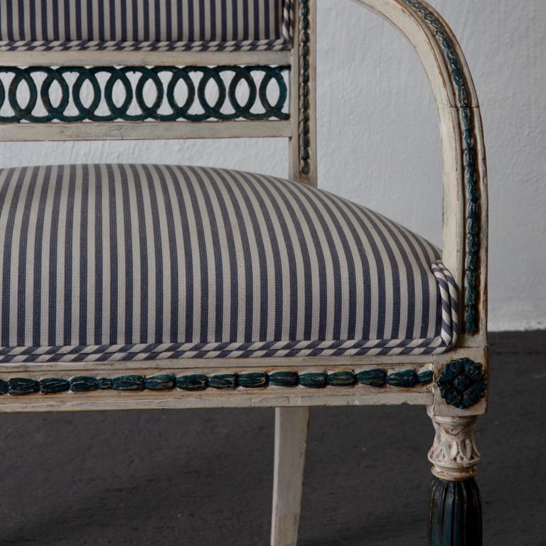 Pair of Swedish Gustavian 18th Century White and Green Armchairs, Sweden For Sale 6