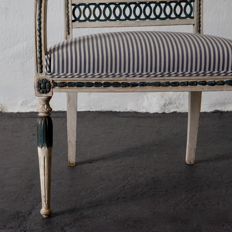 Pair of Swedish Gustavian 18th Century White and Green Armchairs, Sweden For Sale 5
