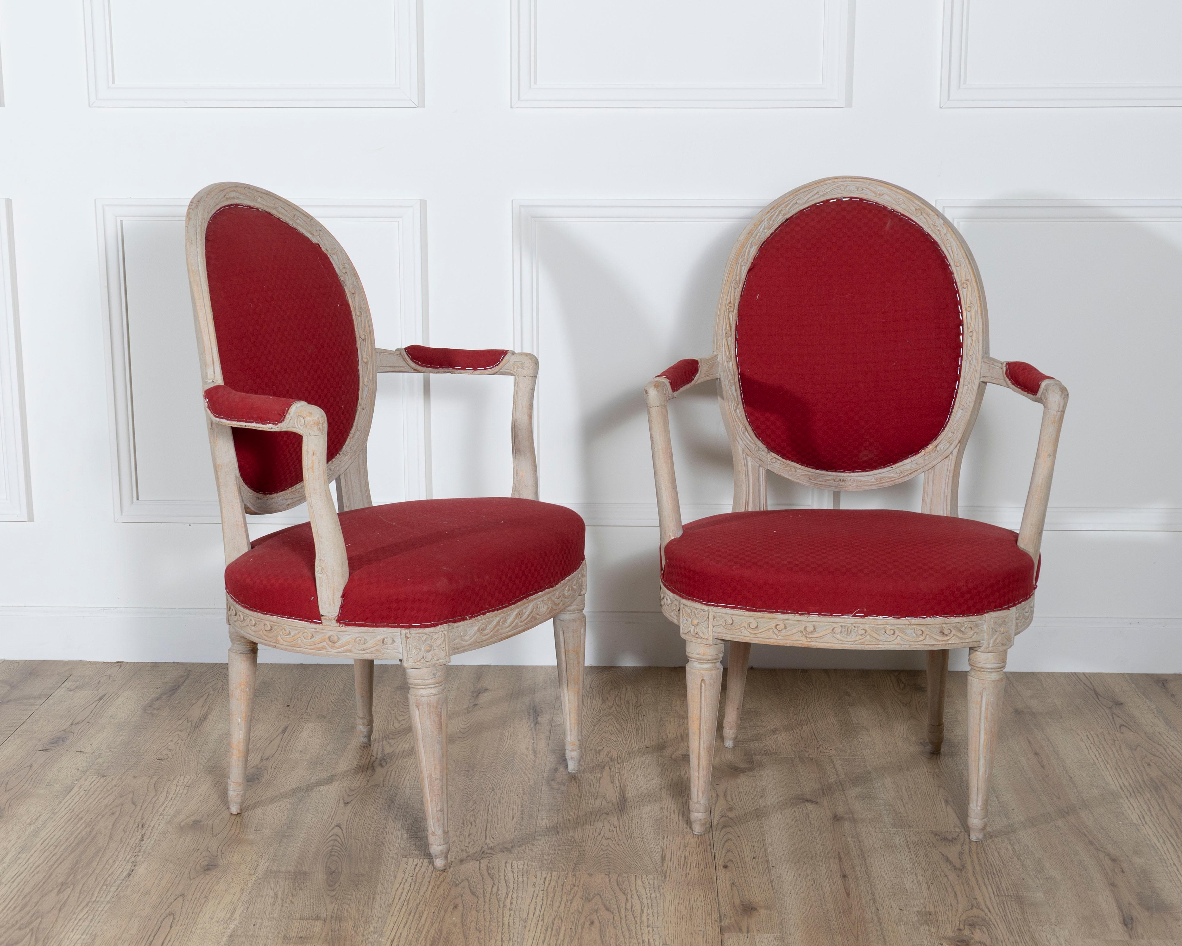 Fabric Pair of Swedish Gustavian Armchairs with Original Paint, circa 1820 For Sale