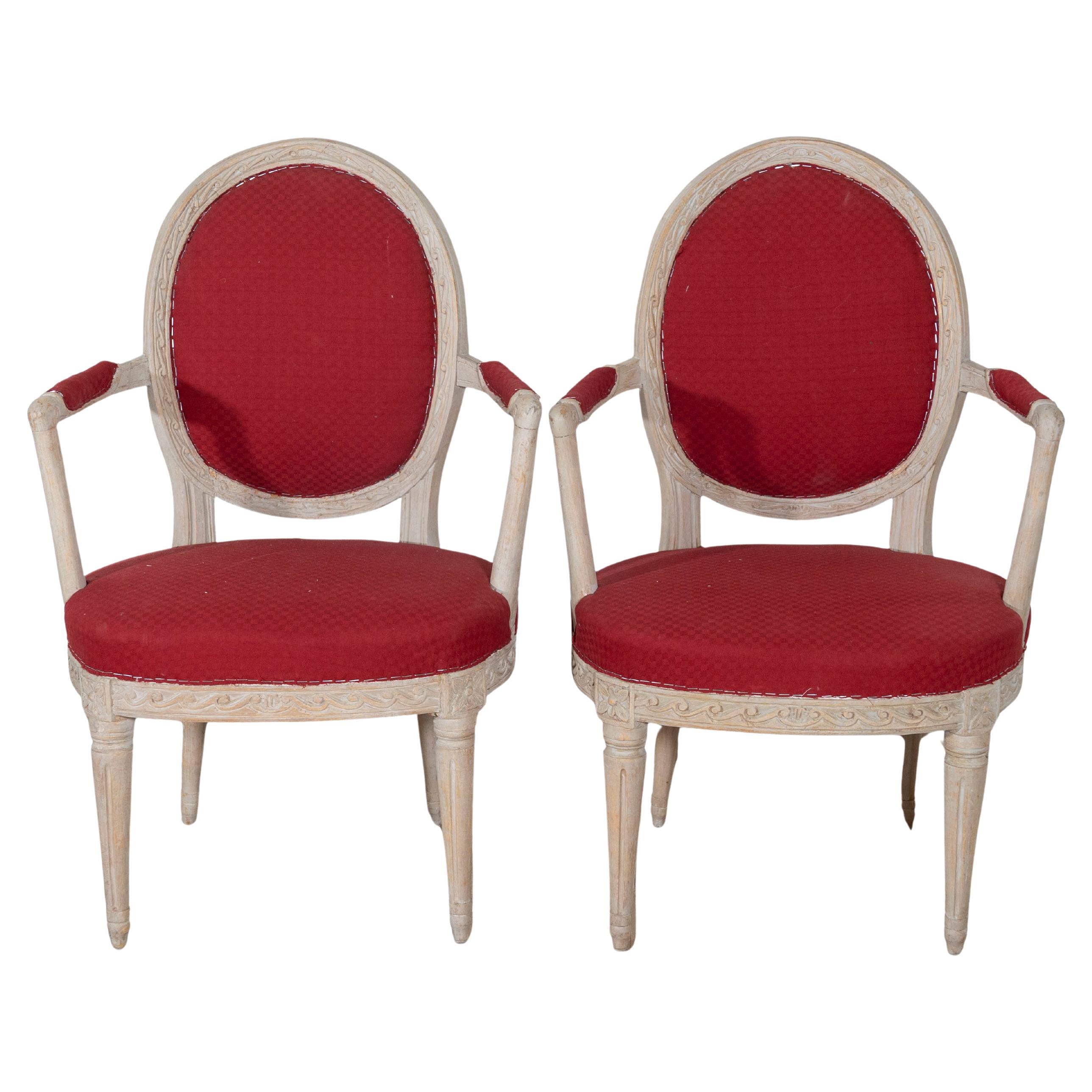 Pair of Swedish Gustavian Armchairs with Original Paint, circa 1820
