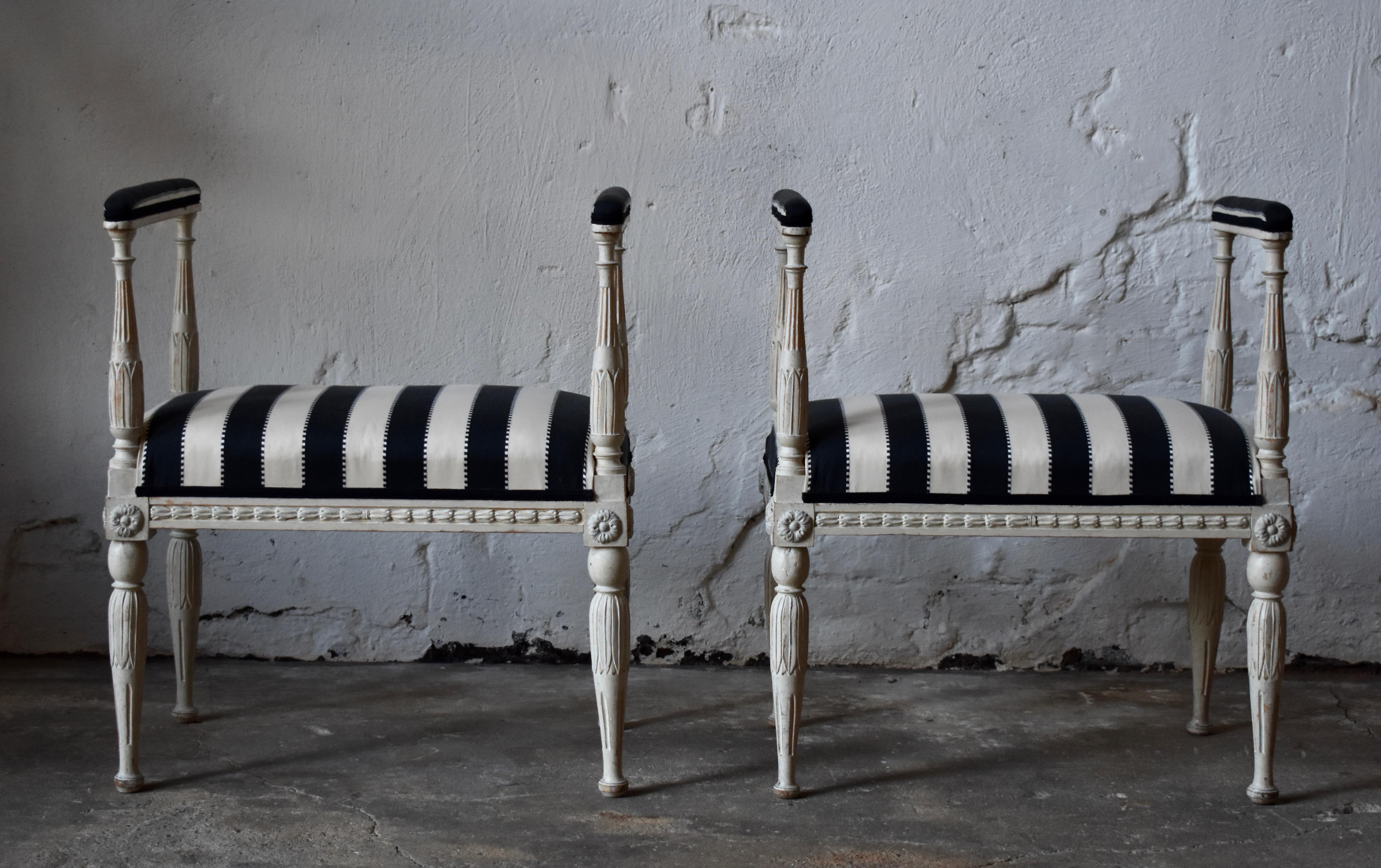 Upholstery Pair of Swedish Gustavian Baquettes / Benches 1790s For Sale