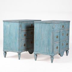 Pair of Swedish Gustavian Blue Painted Breakfront Commodes