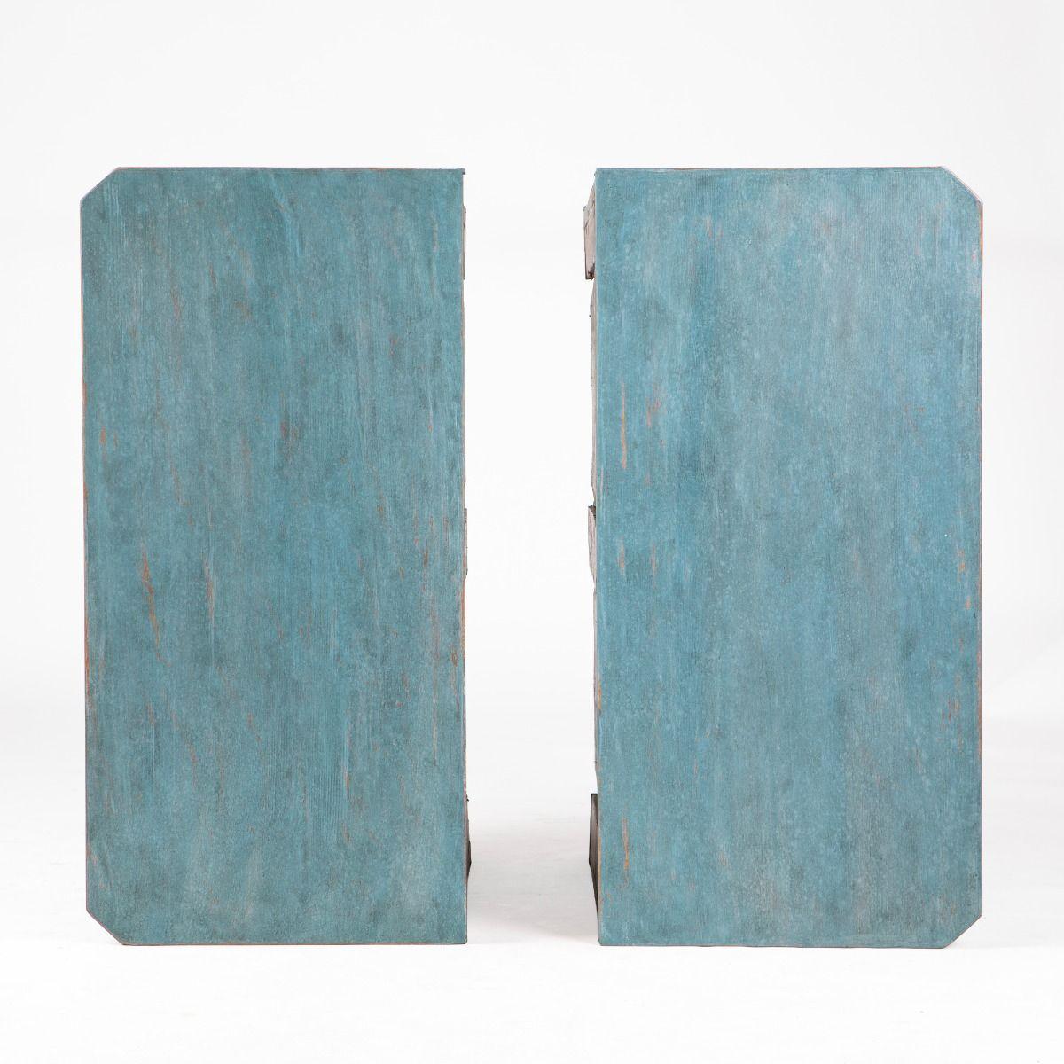 Pine Pair of Swedish Gustavian Blue Painted Breakfront Commodes For Sale