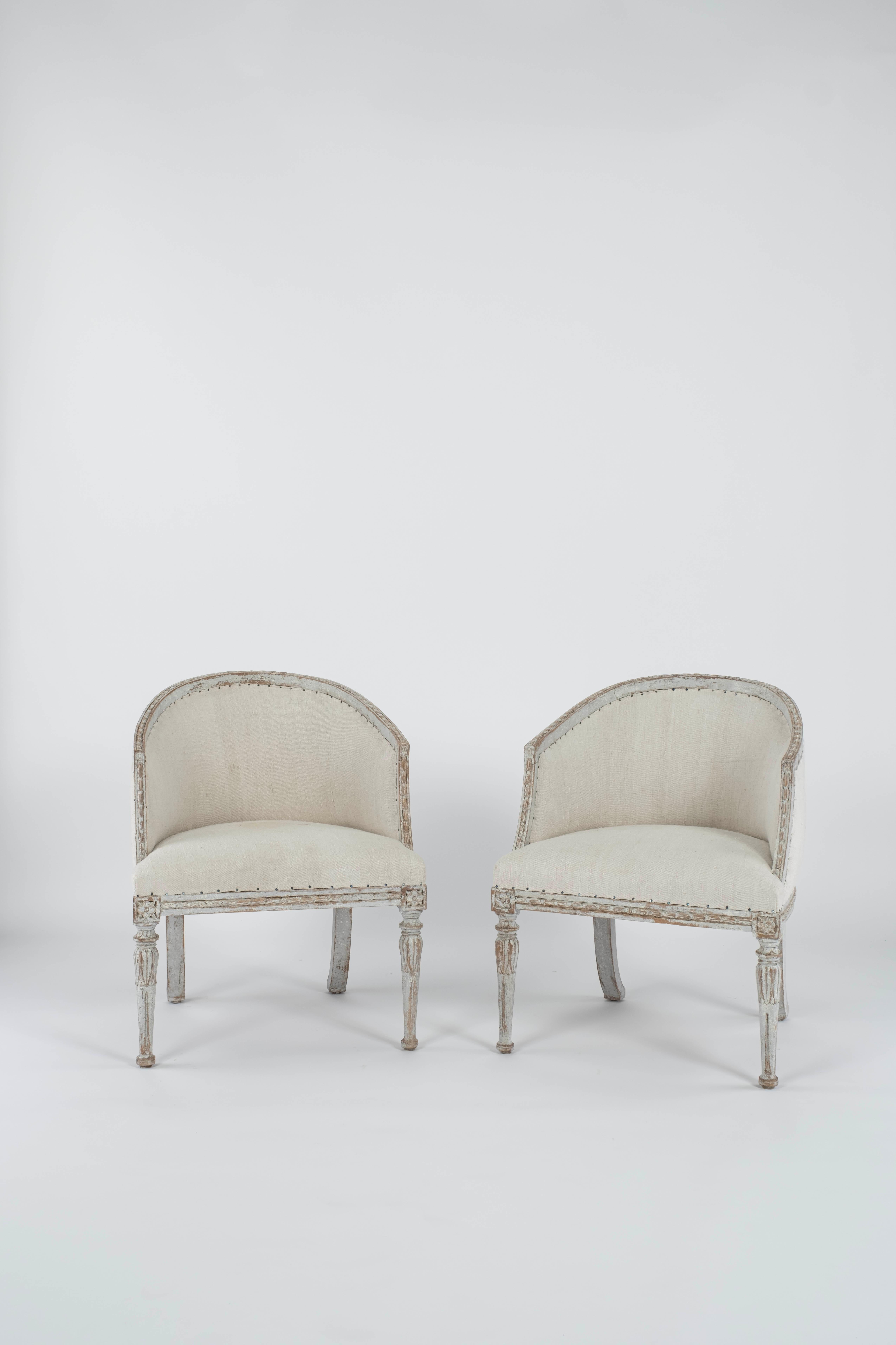 Pair of 19th c. Gustavian bucket chairs with original paint.  