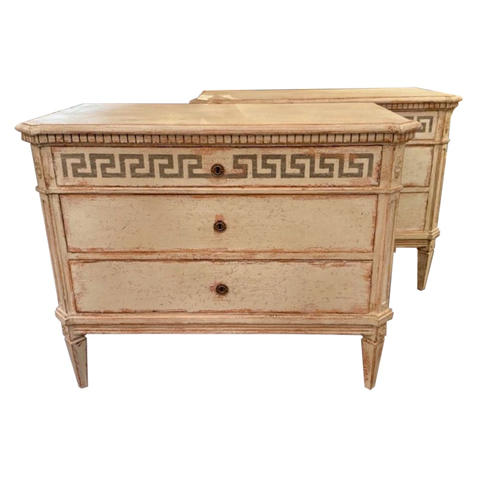 Pair of Swedish Gustavian Chests with Greek Key Design For Sale