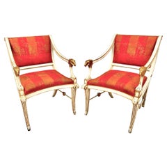 Antique Pair of Swedish Gustavian Gilt and Painted Wood Armchairs