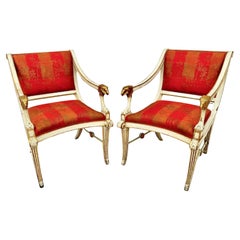 Pair of Swedish Gustavian Gilt and Painted Wood Armchairs