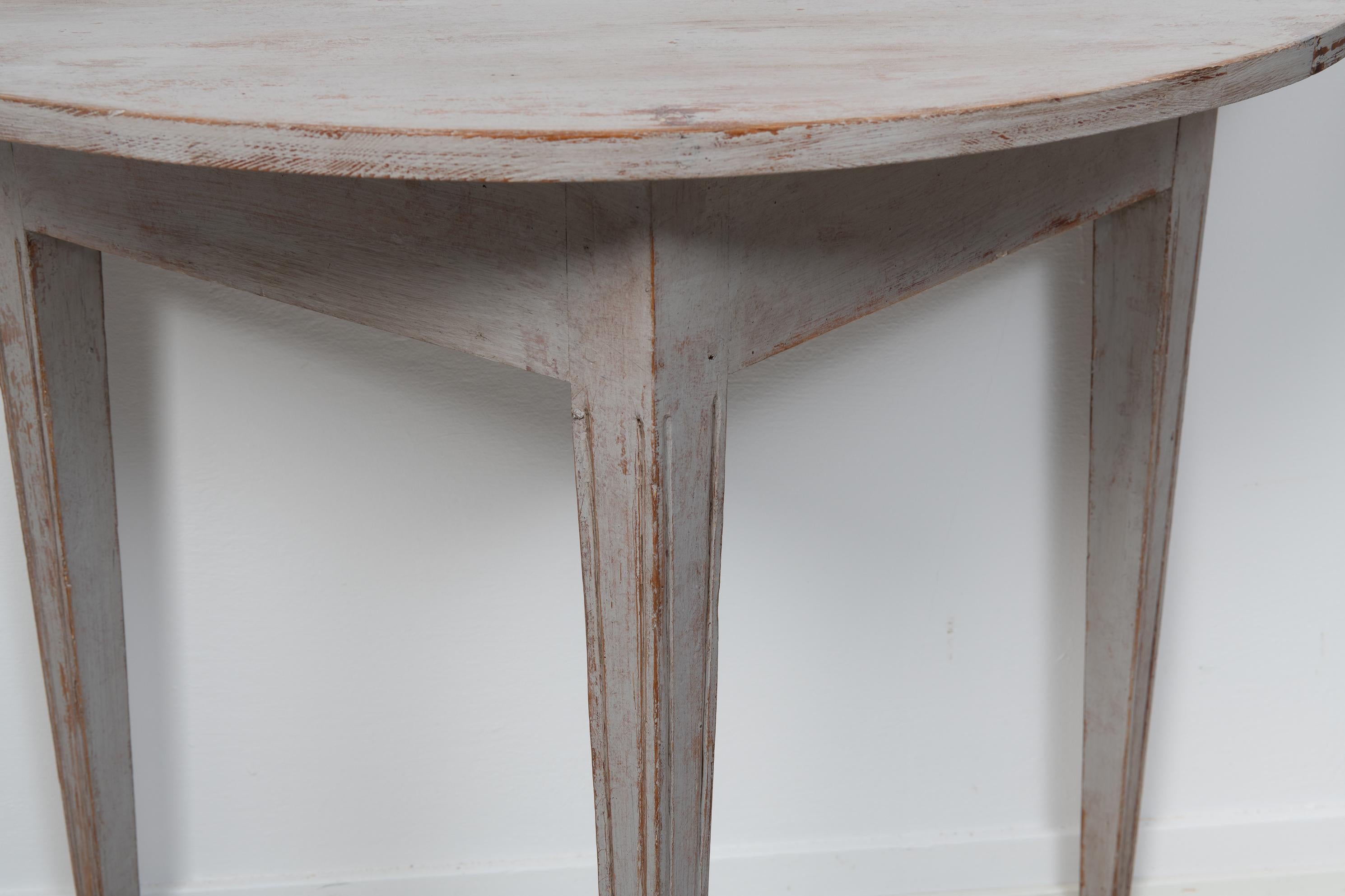 Pair of Swedish Gustavian Grey Demi Lune Tables For Sale 4